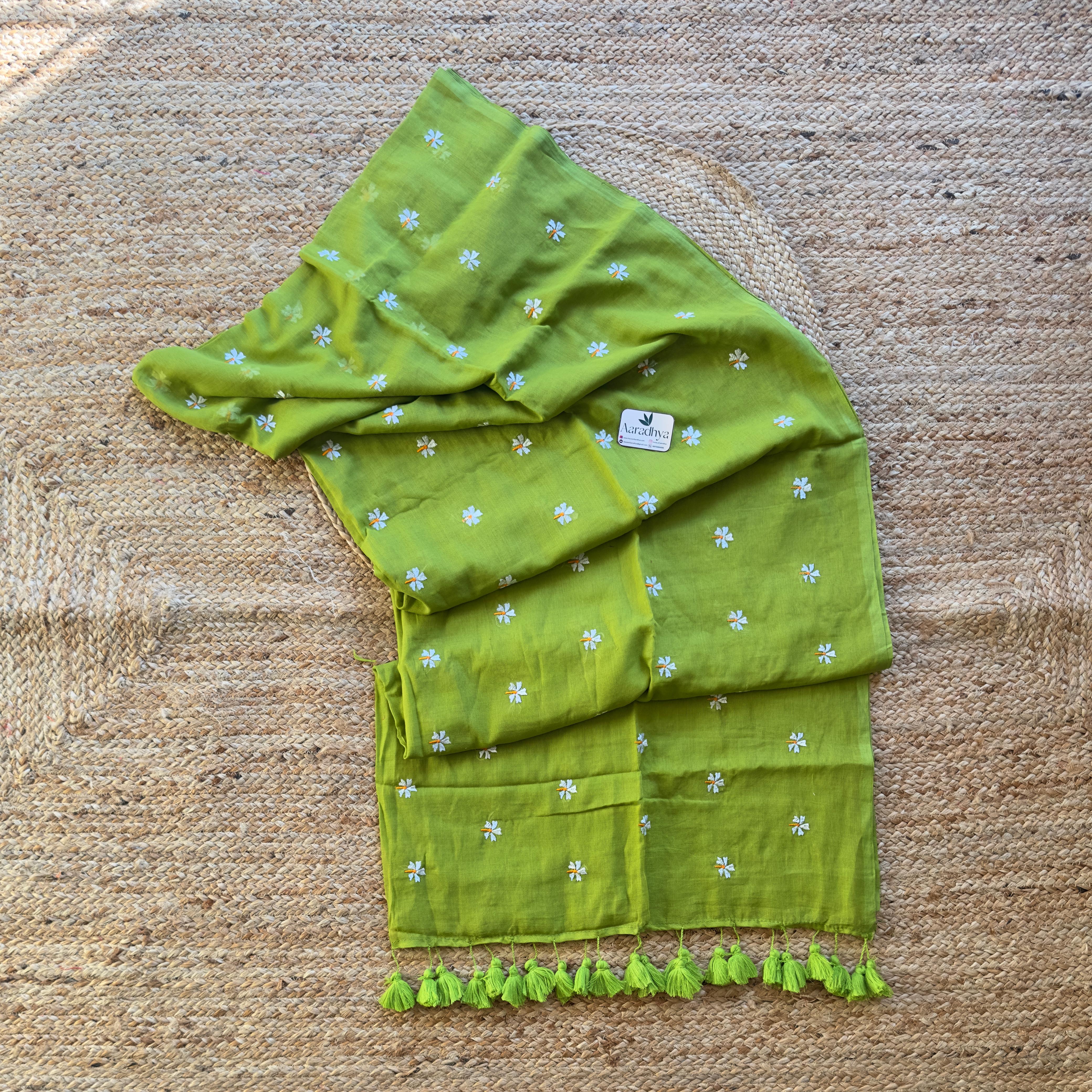 Prajakta Embroidery | Green Mul Cotton Saree