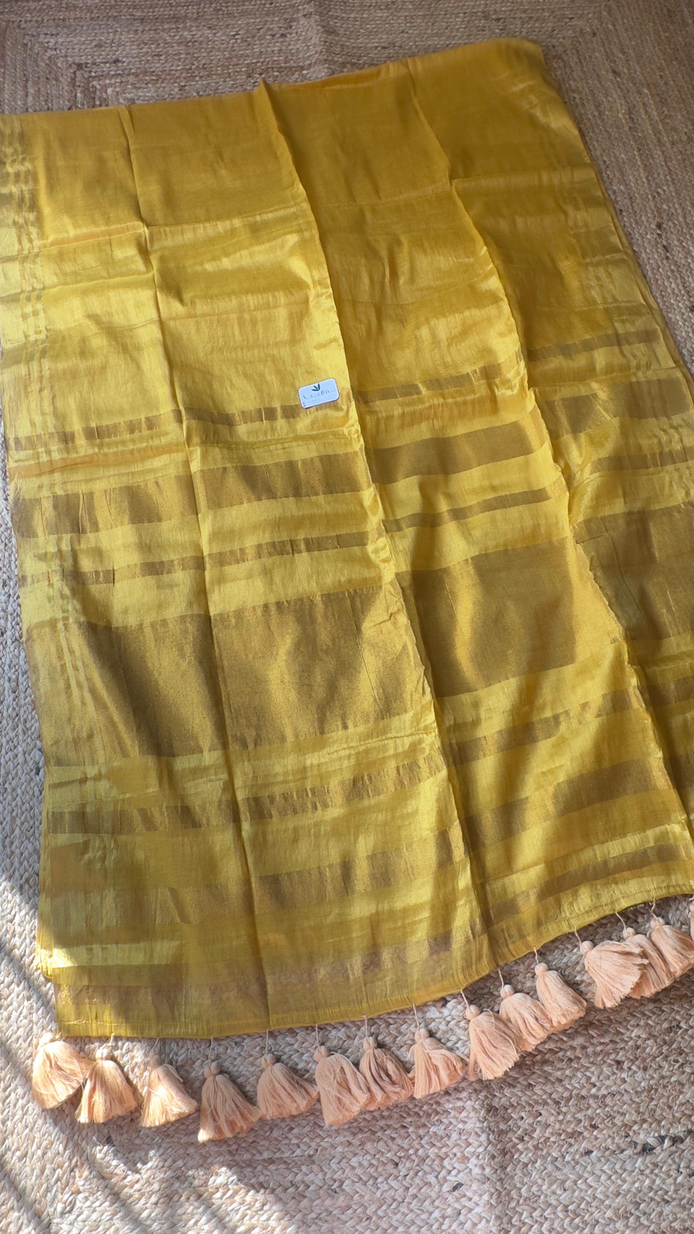 Mul Raga Tissue | Bright Golden Onam Style Saree