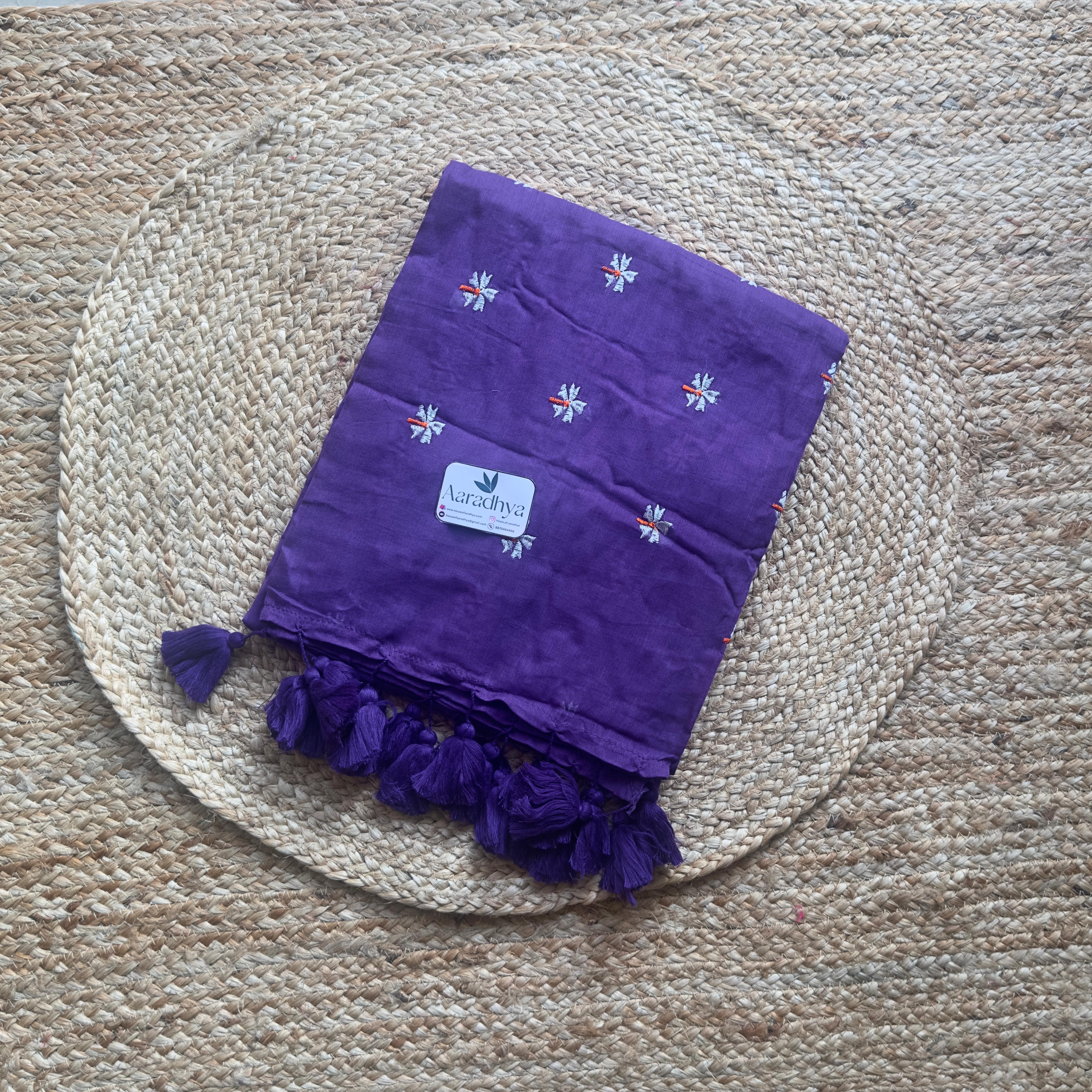 Prajakta Embroidery | Purple Mul Cotton Saree