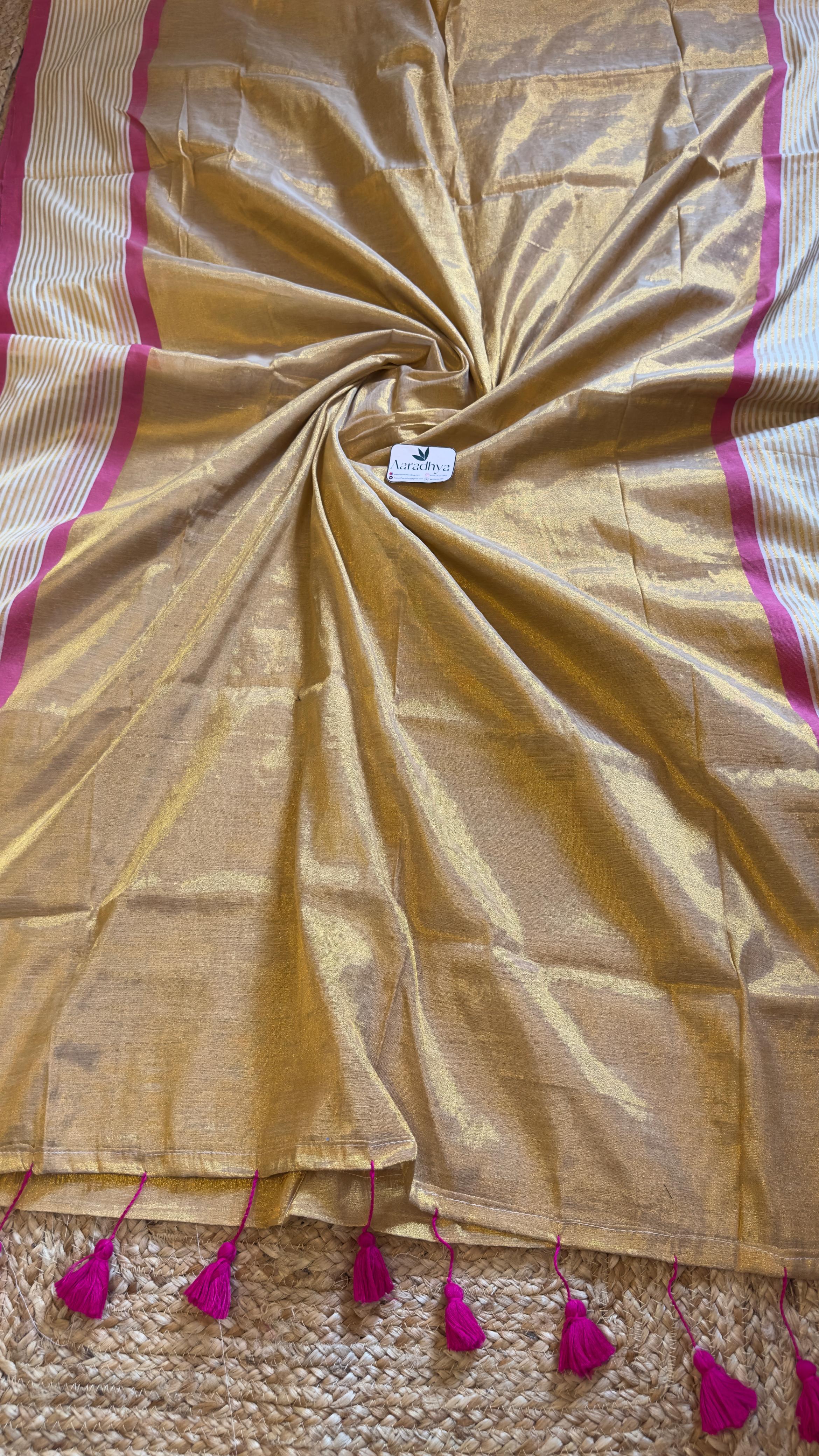 Raga Tissue | Bright Golden Saree With border