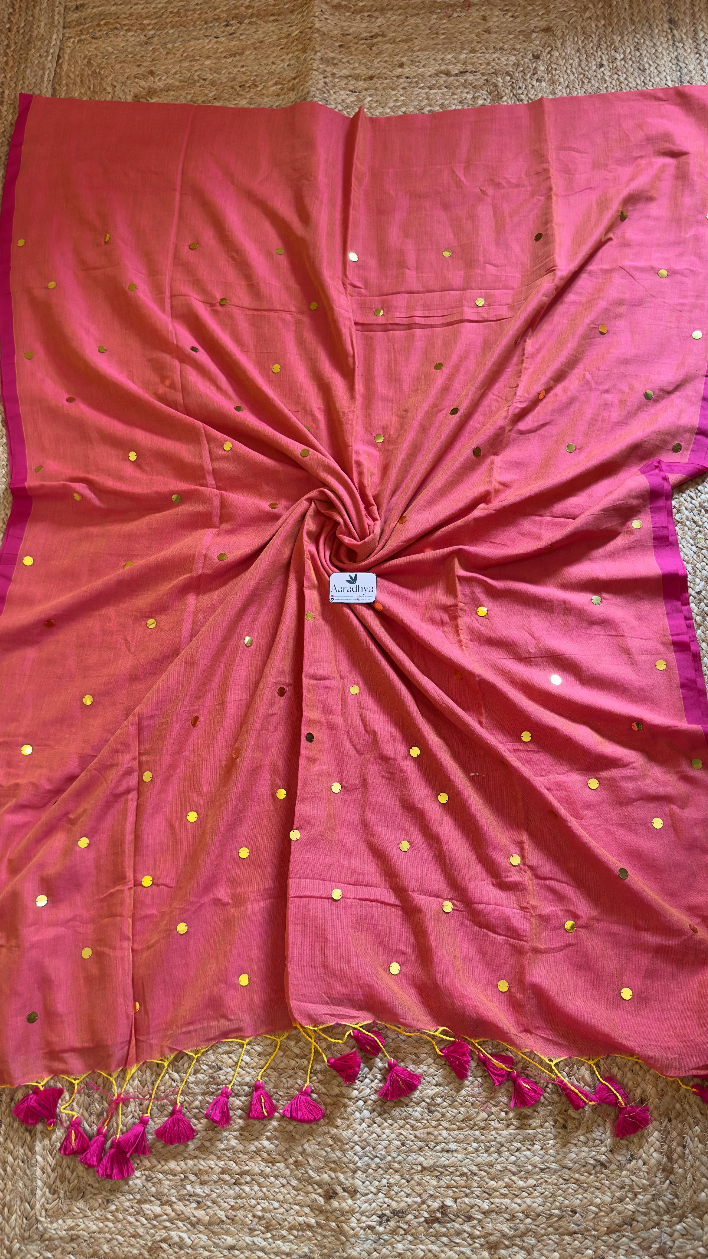 GINI Work | Tomato By Yellow Thread Soft Cotton Saree