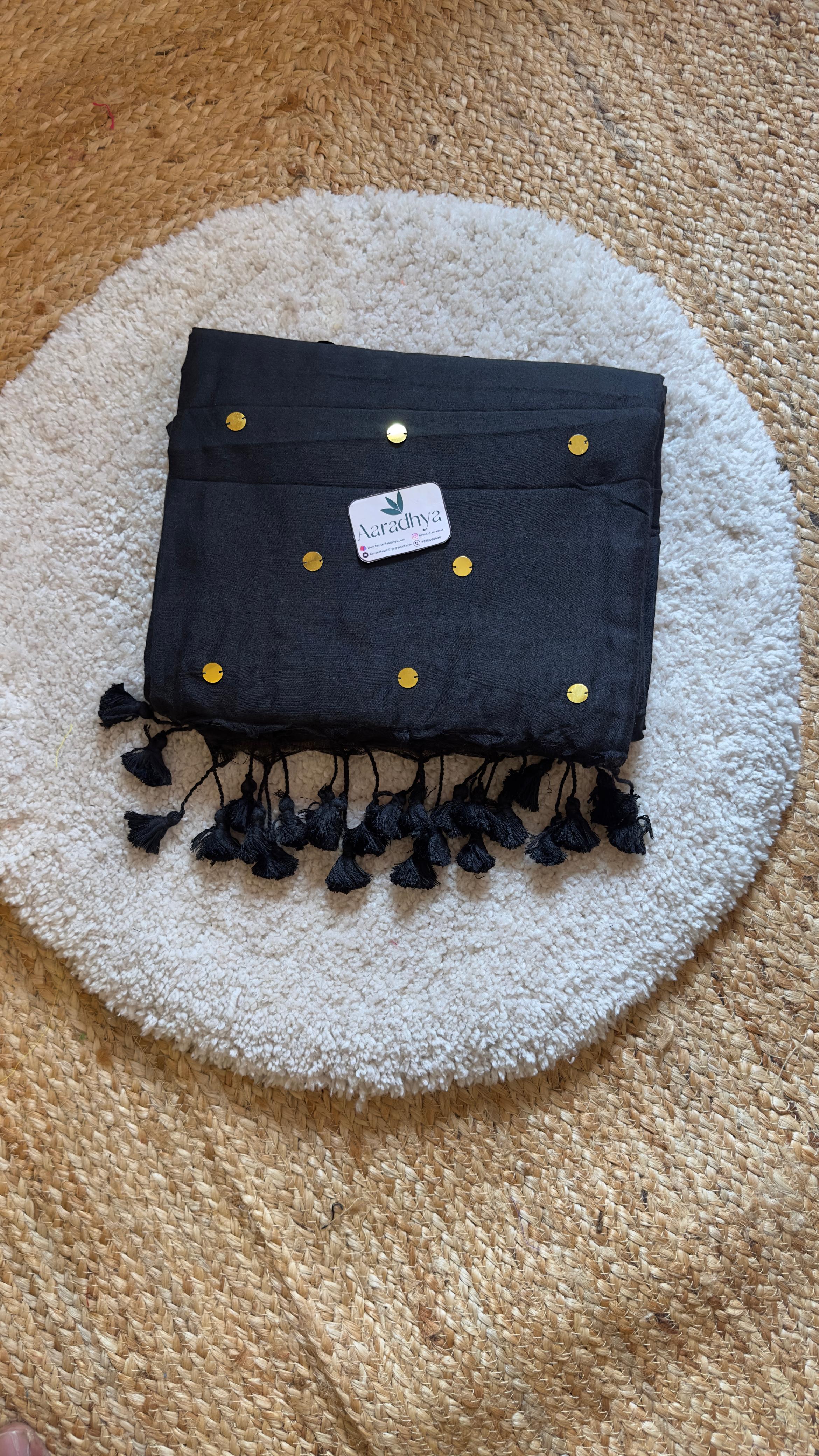 GINI Work | Black Soft Cotton Saree