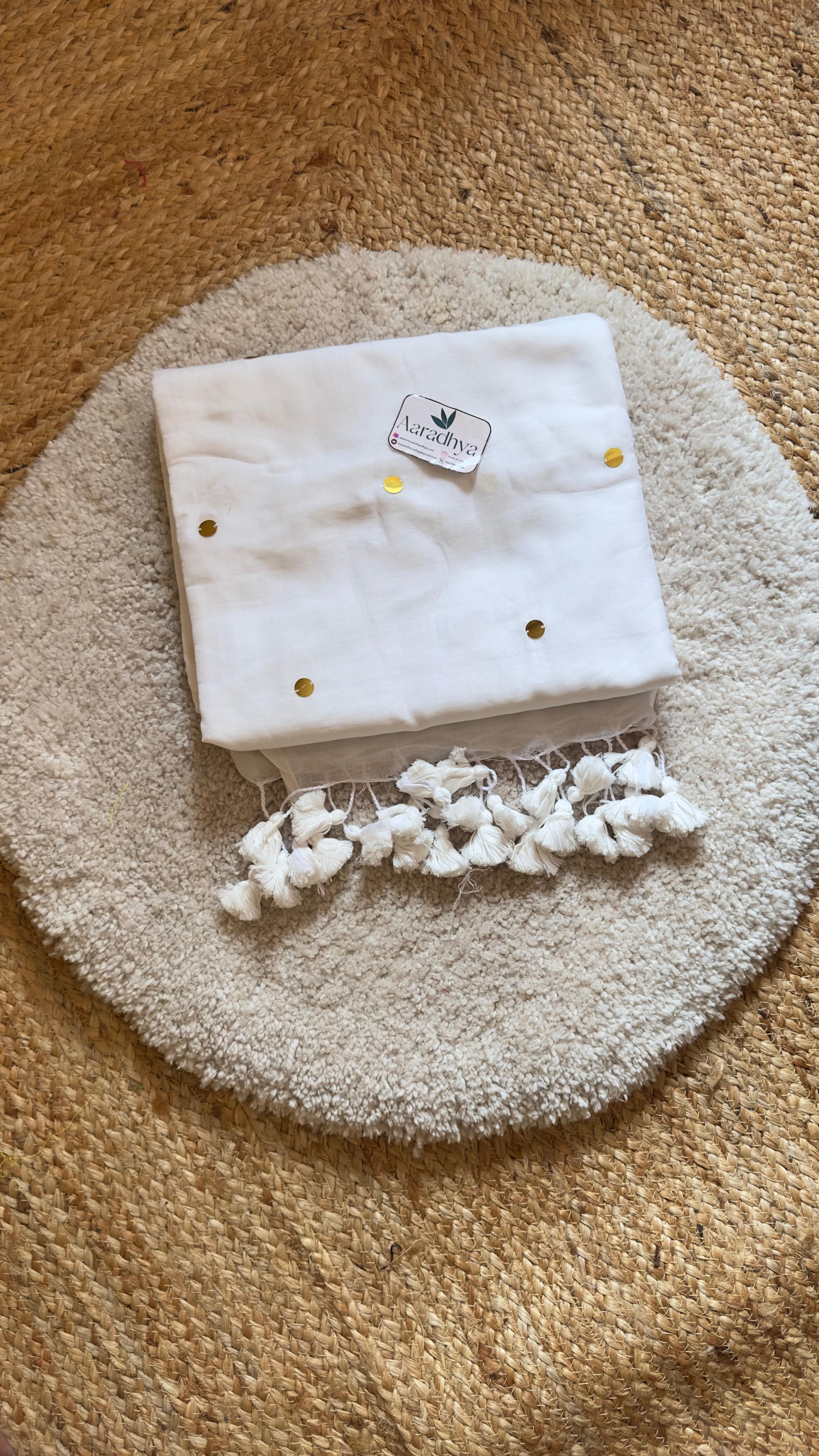 GINI Work | White Soft Cotton Saree