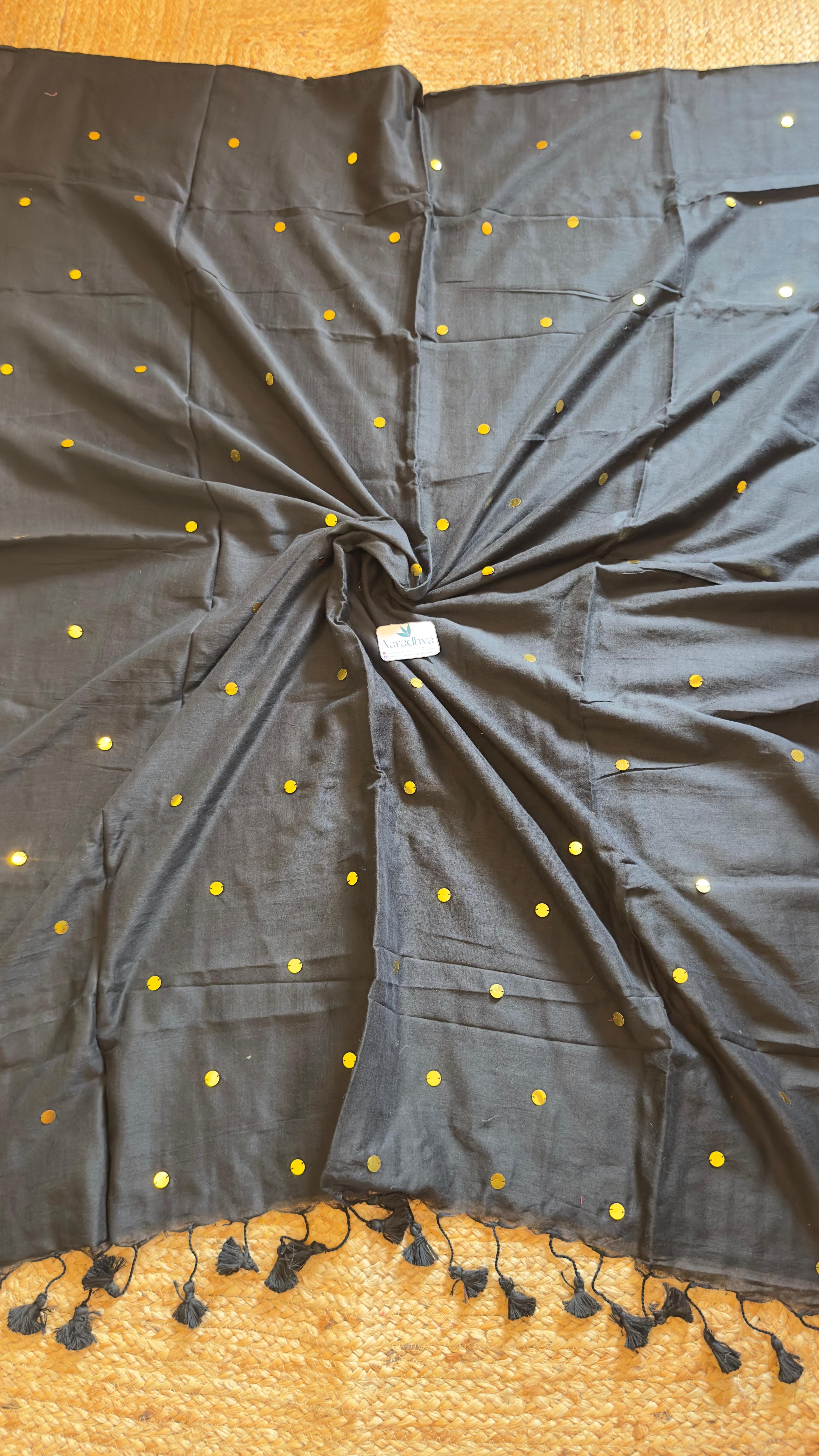 GINI Work | Black Soft Cotton Saree