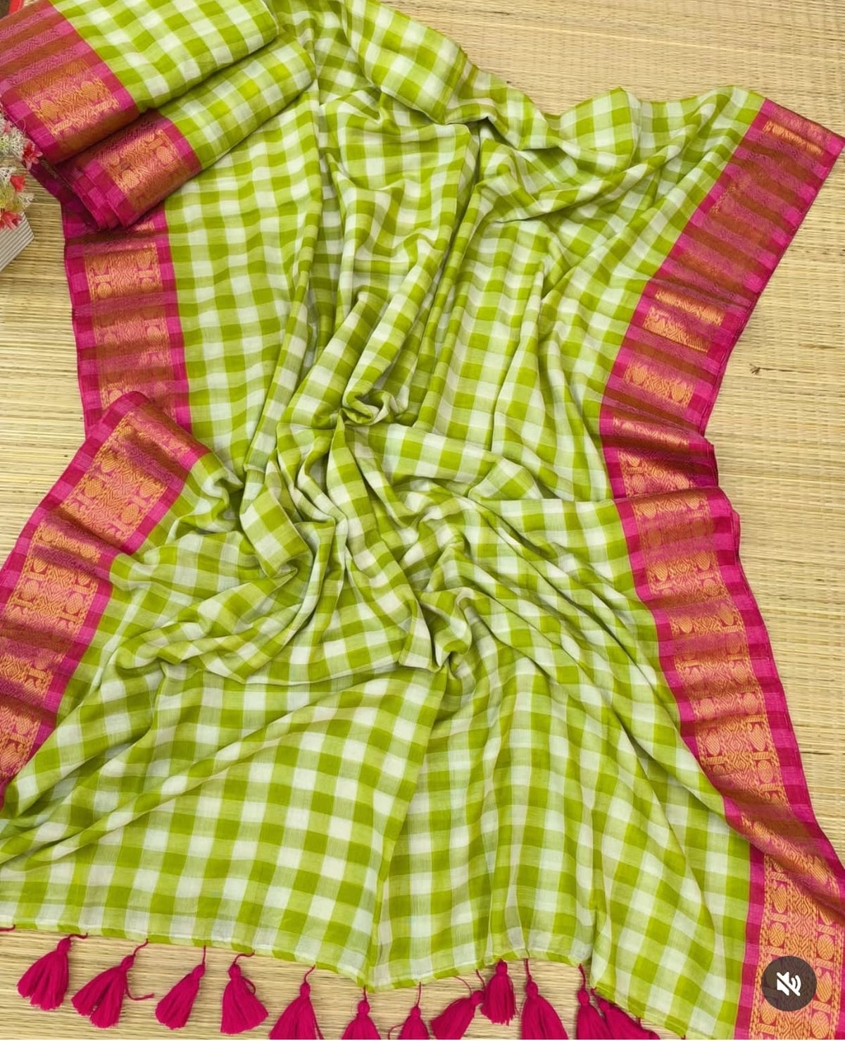Checked Kanchi Border Festive Saree | Mul Cotton Saree