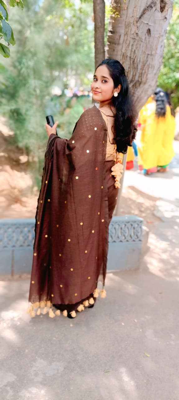 GINI Work |  Coffee Brown Soft Cotton Saree