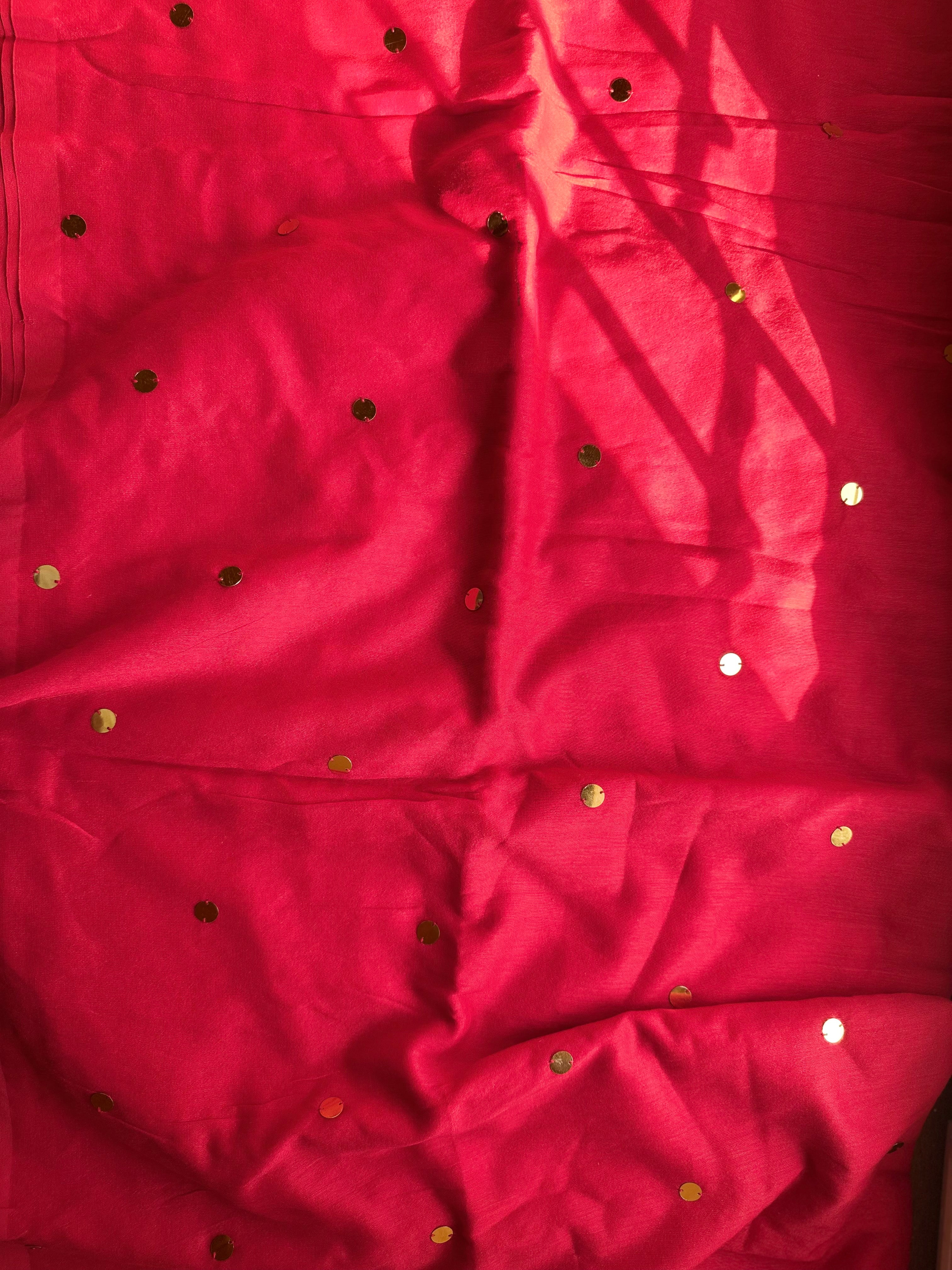 GINI Work |  Red Soft Cotton Saree