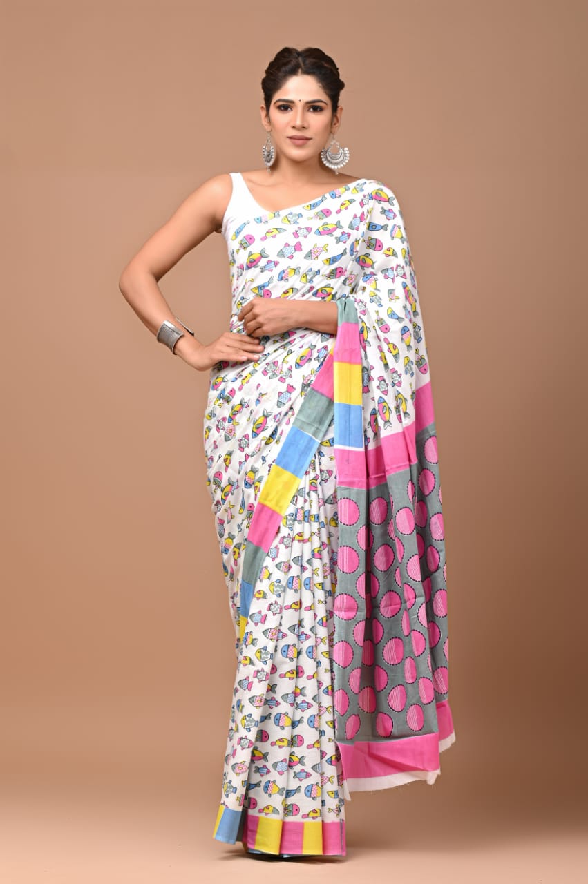 Quirky Print | Mul Mul Cotton Saree