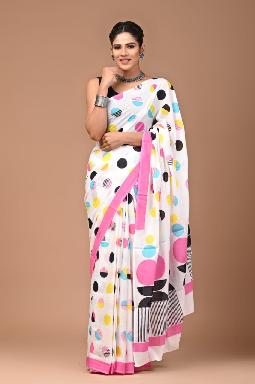 Quirky Print | Mul Mul Cotton Saree