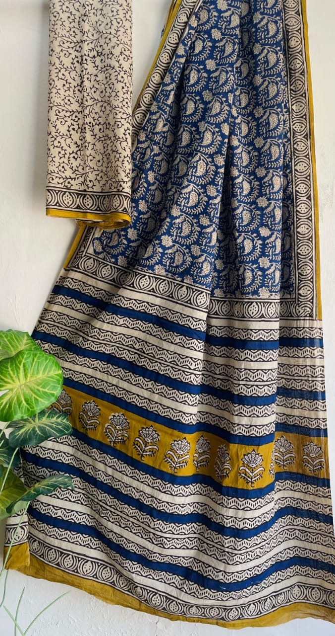 Hand Block Print | Mul Mul Cotton Saree