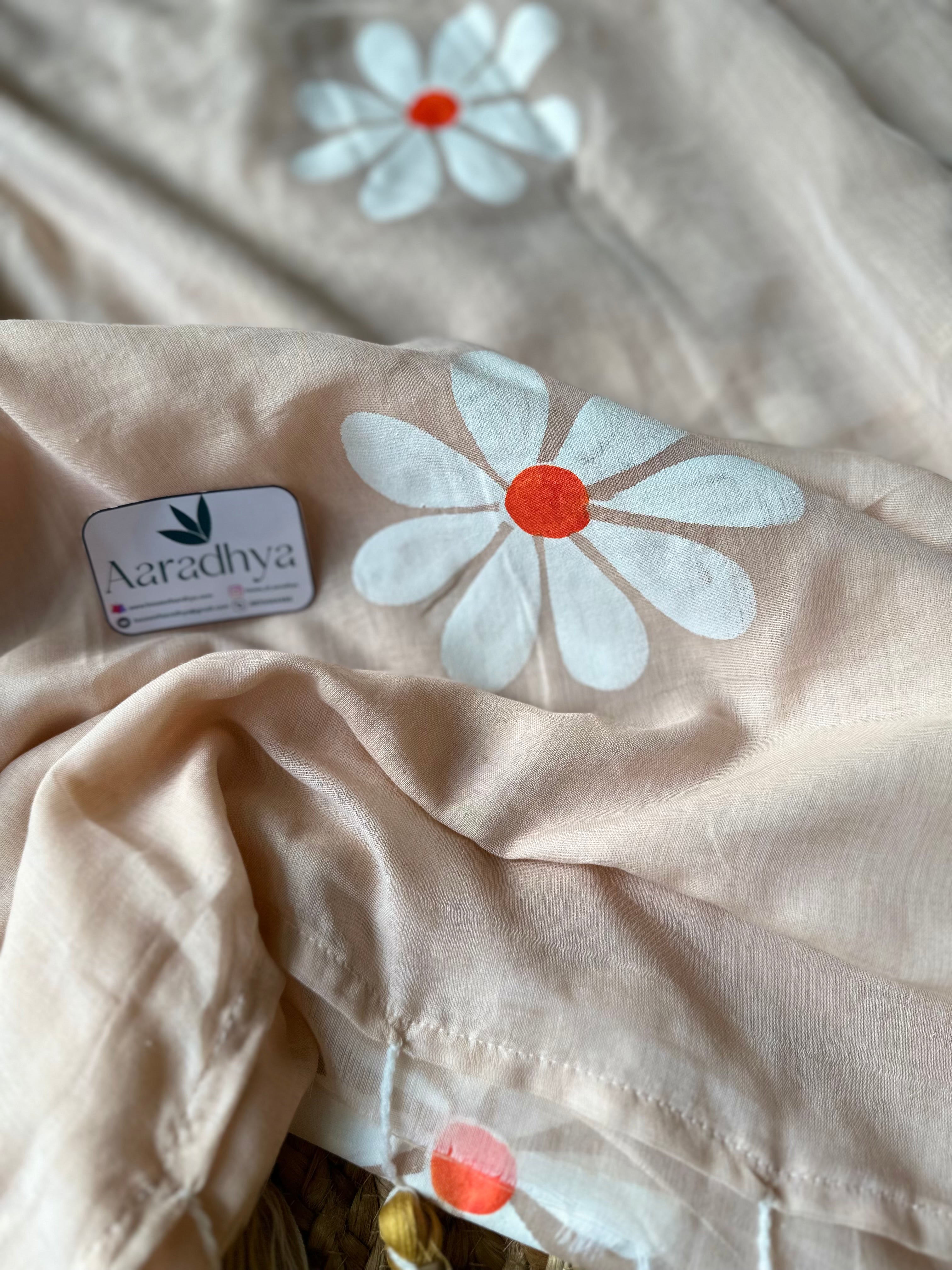 Daisy Hand Painted | Mul Cotton Saree
