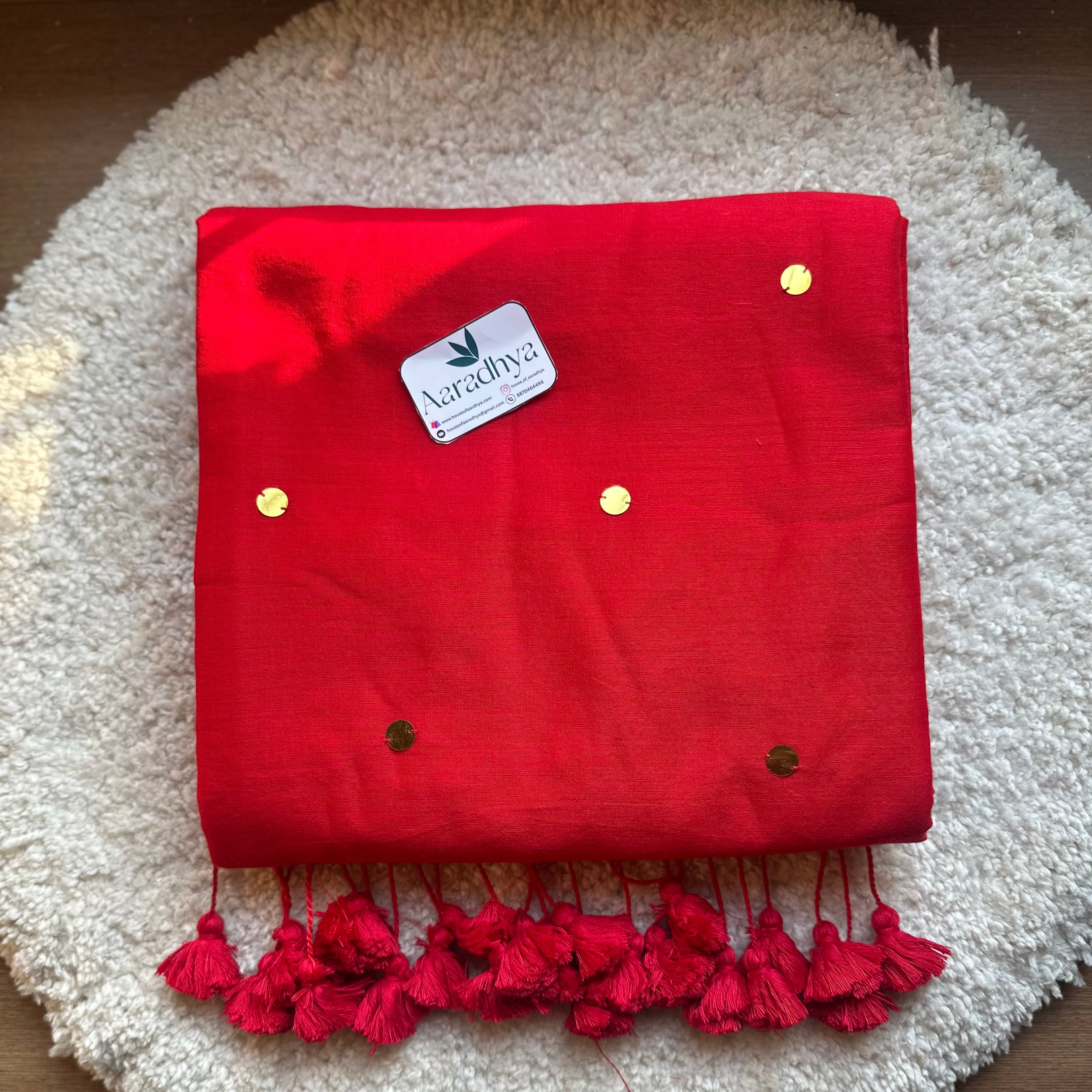 GINI Work |  Red Soft Cotton Saree