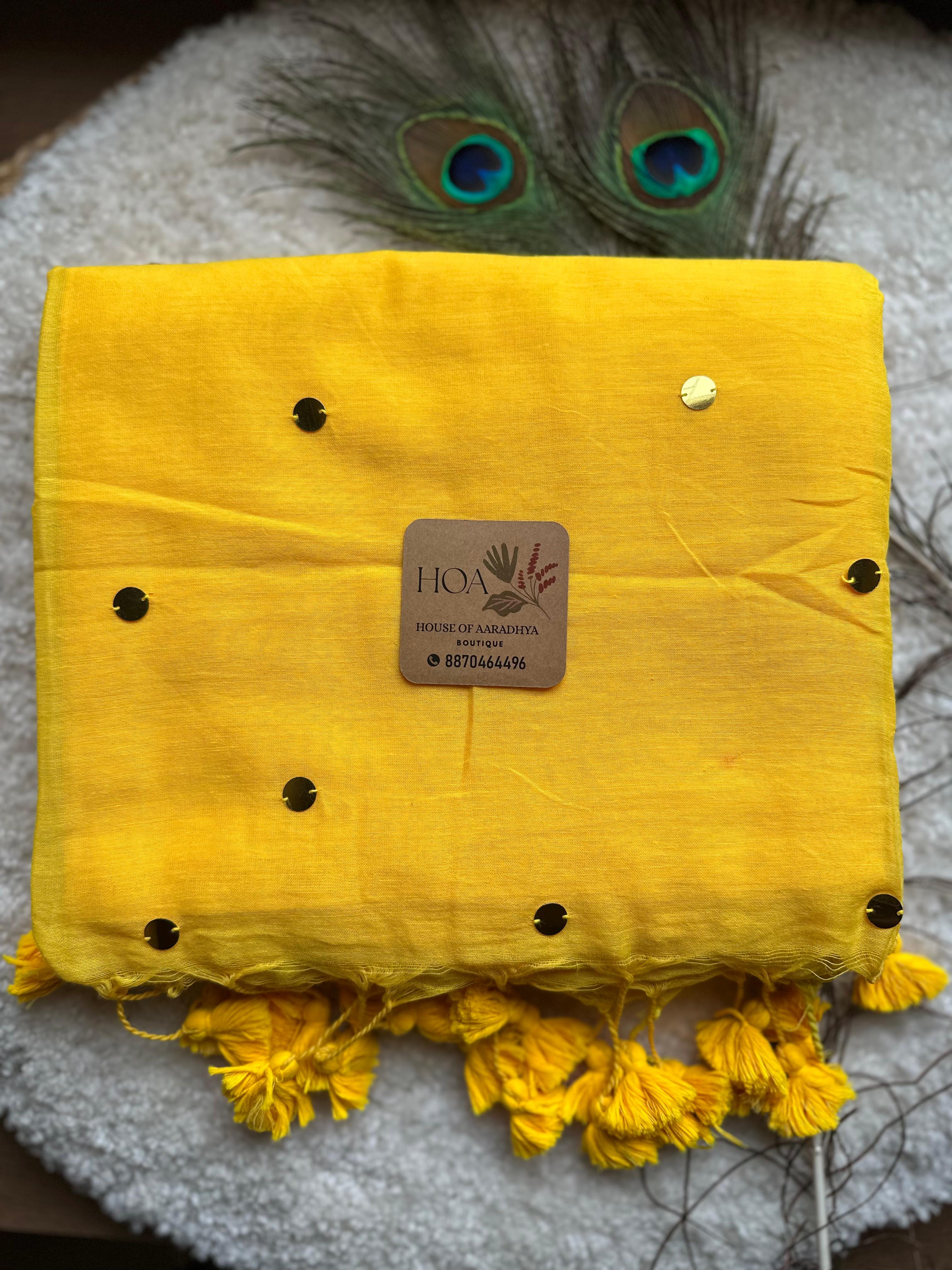 GINI Work |  Yellow Soft Cotton Saree