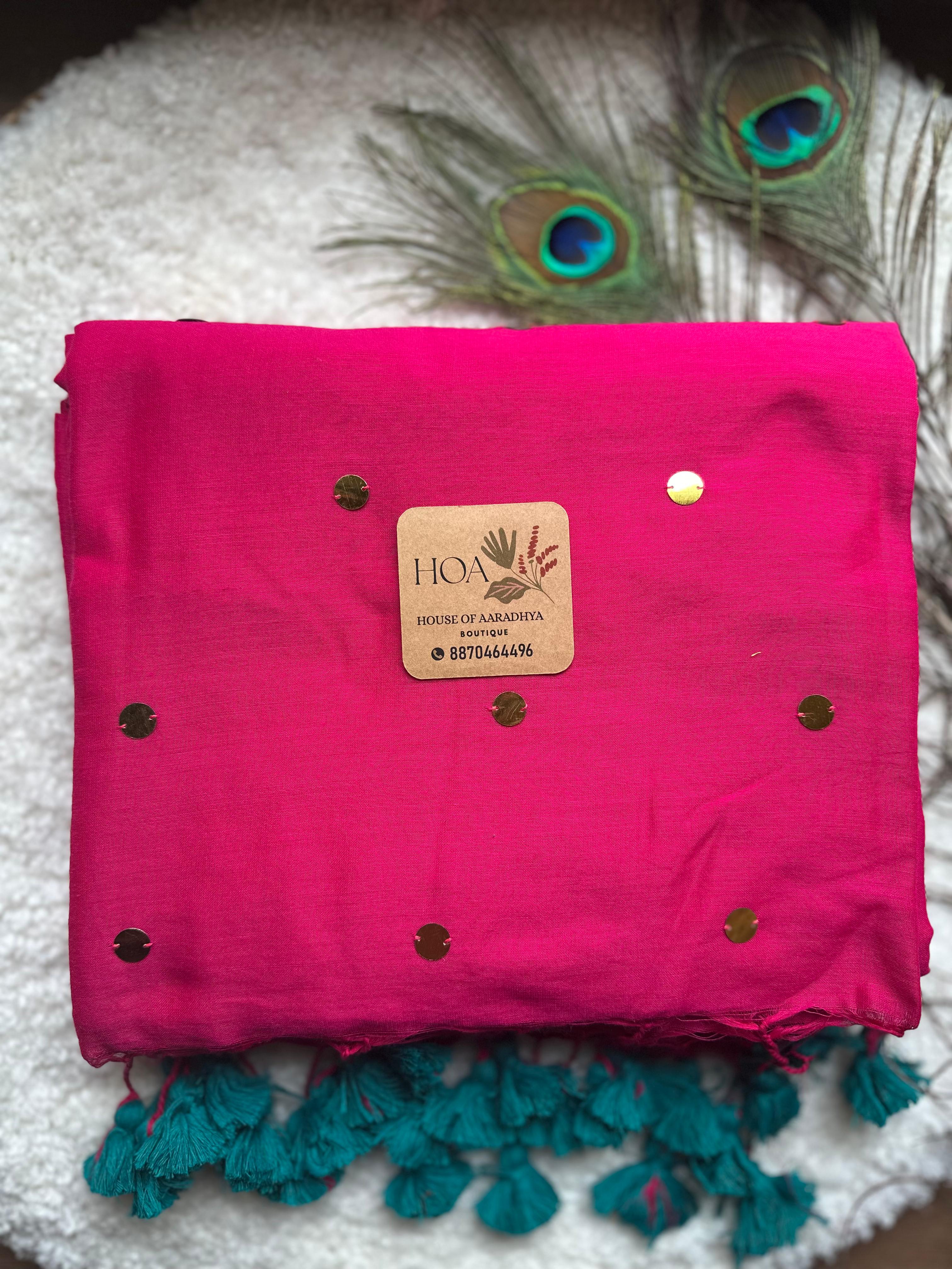 GINI Work |  Rani Pink Soft Cotton Saree