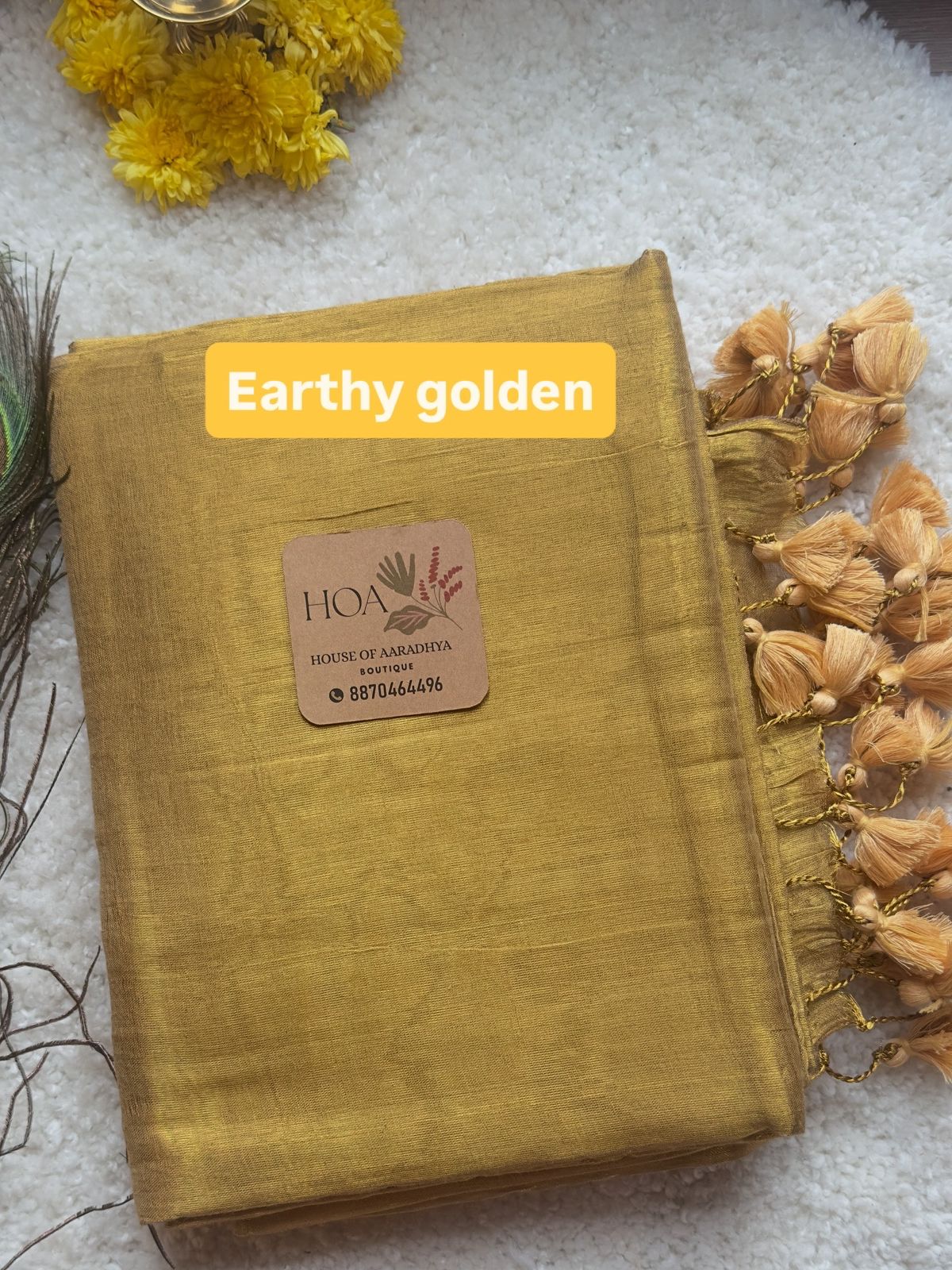 Earthy Golden With Maroon border | Raga Tissue Saree