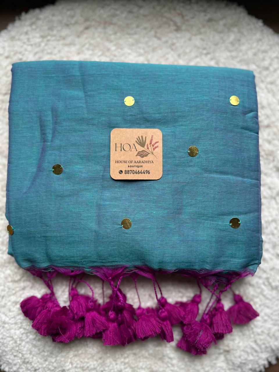 GINI Work |  Blue Soft Cotton Saree