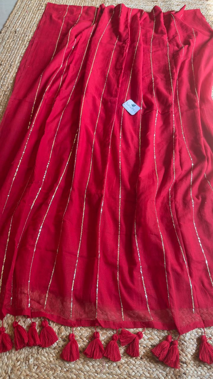 Sequence Work | Red Mul Cotton Saree