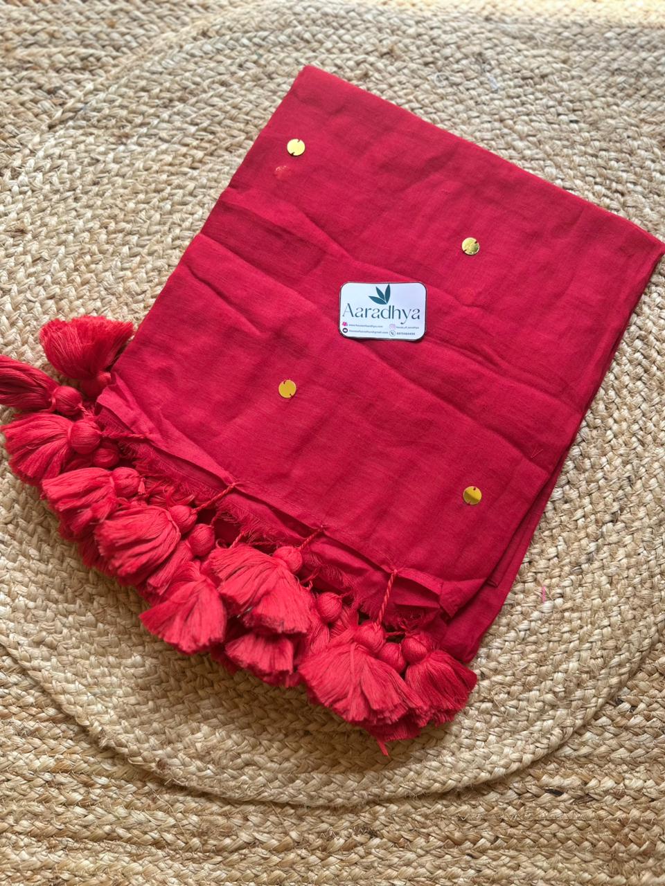 Nayanthara Inspired |  Red Gini Work Mul Cotton Saree