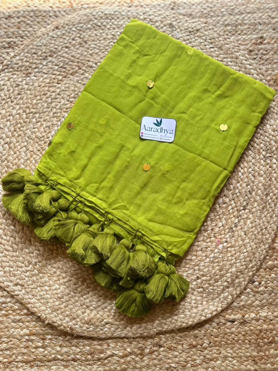 Gini Work |  Green Mul Cotton Saree