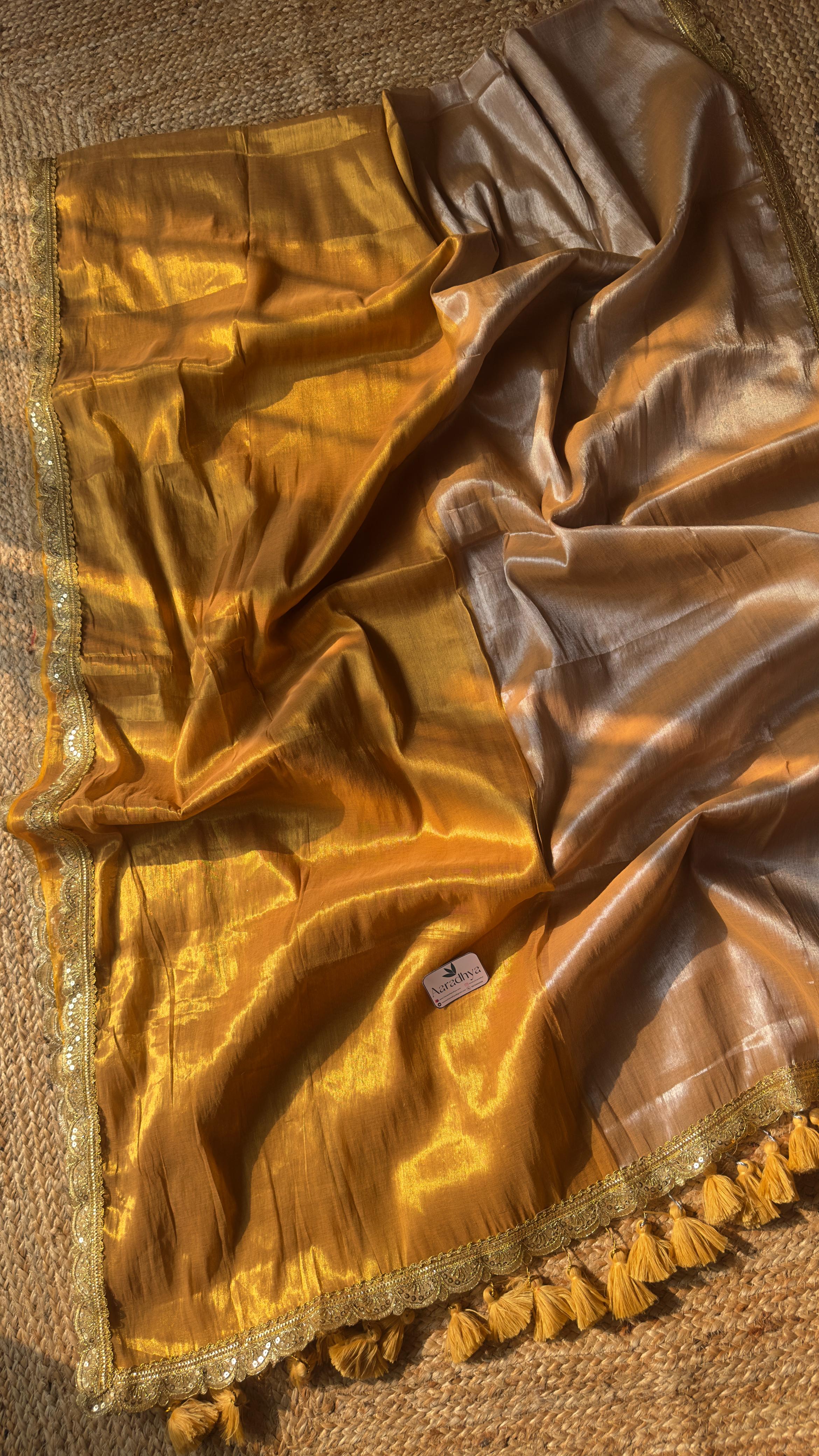 Half And Half Pattern| Party Wear Metallic Tissue Saree