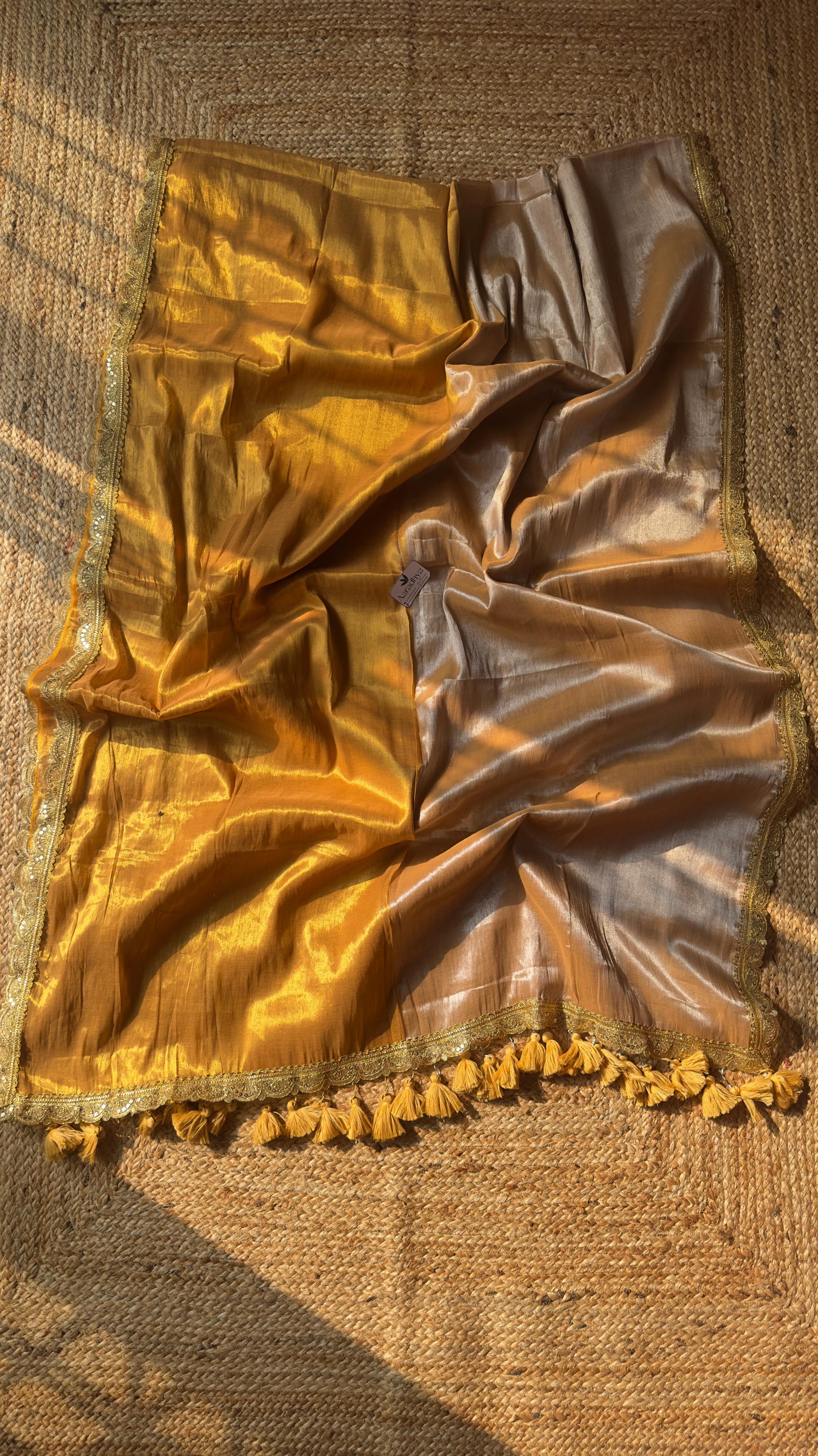 Half And Half Pattern| Party Wear Metallic Tissue Saree