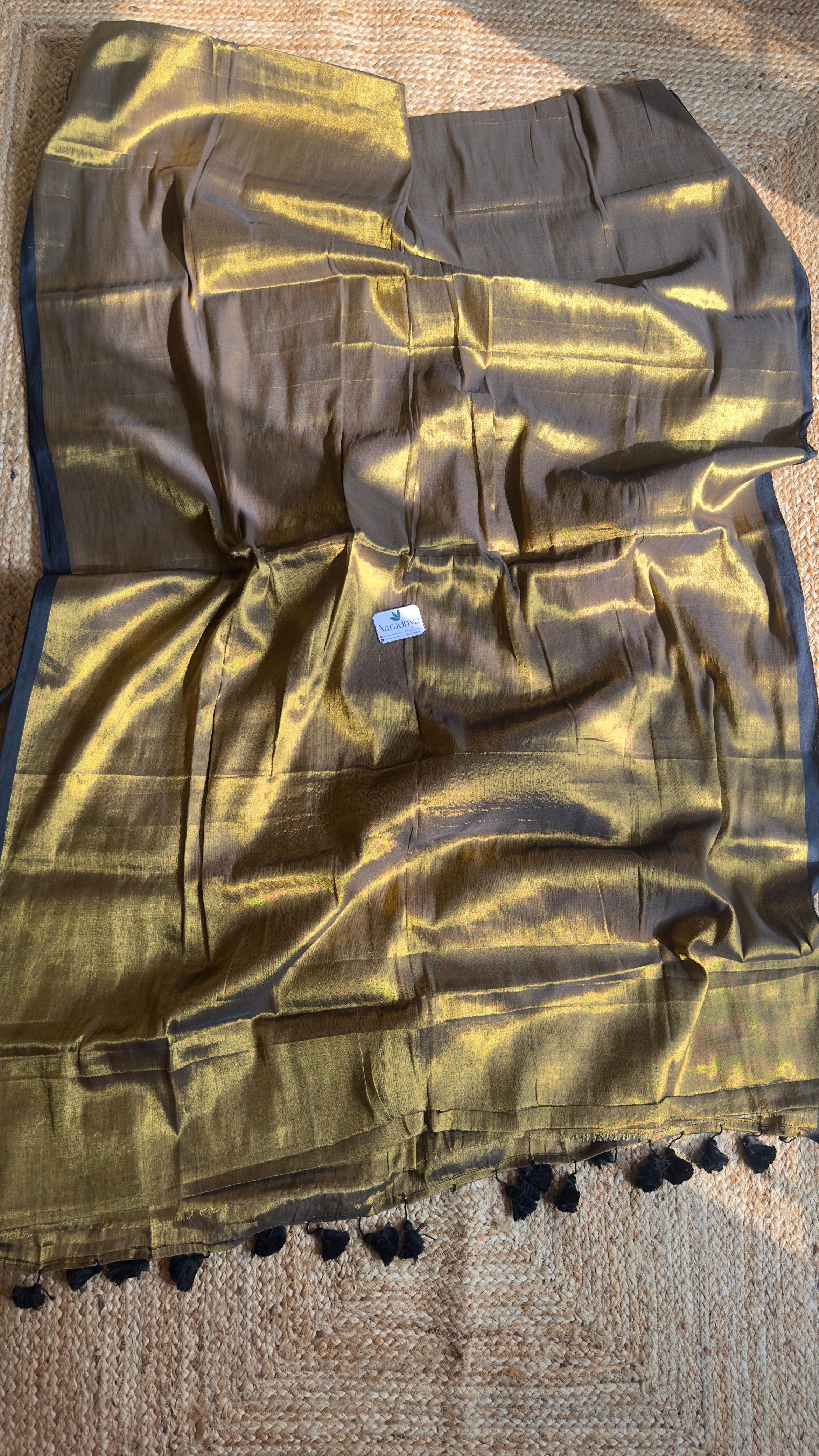 Golden With Black Tissue| Raga Tissue Saree