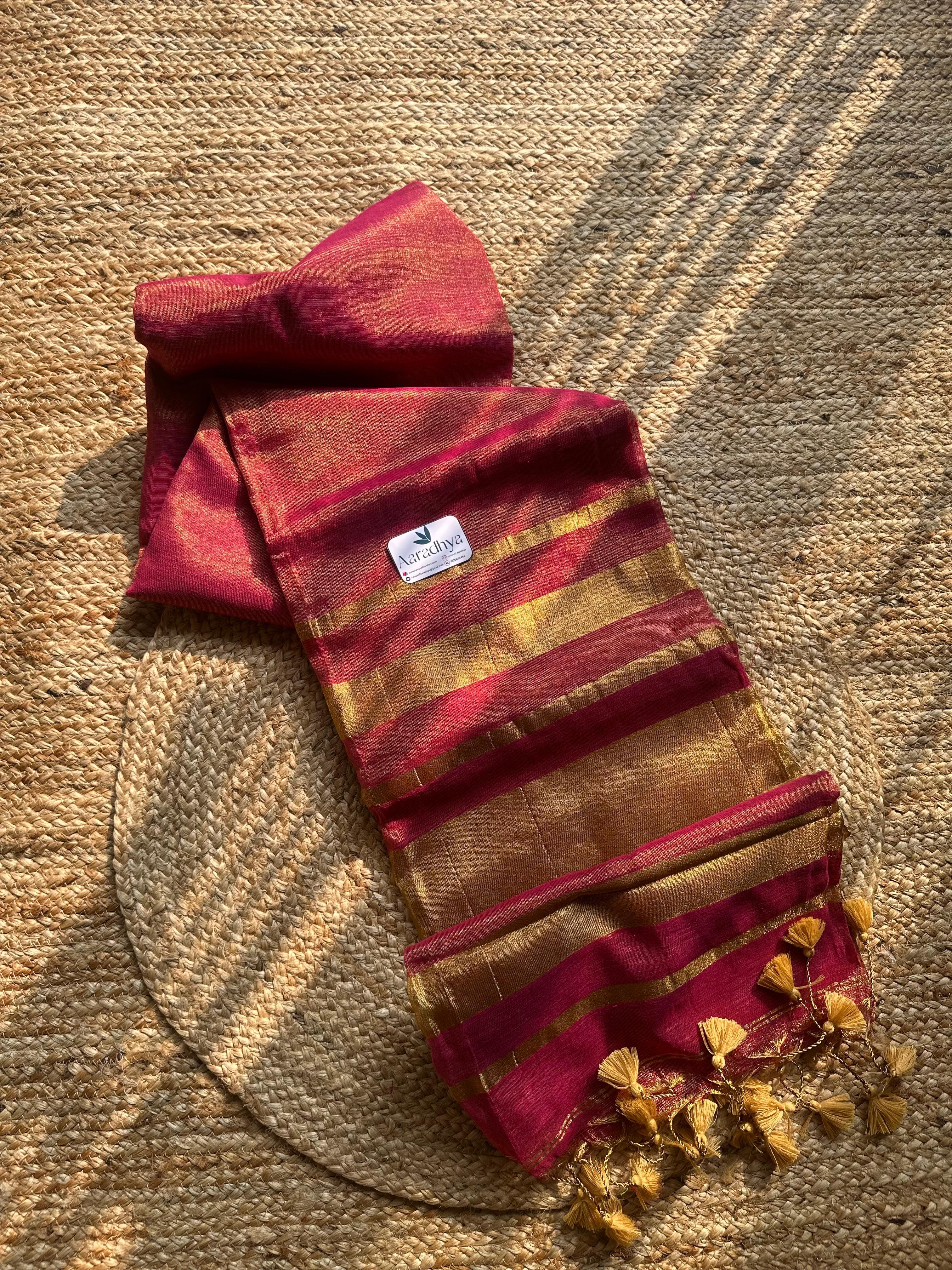 Linen Tissue | Kerala Style Gold Pallu Saree