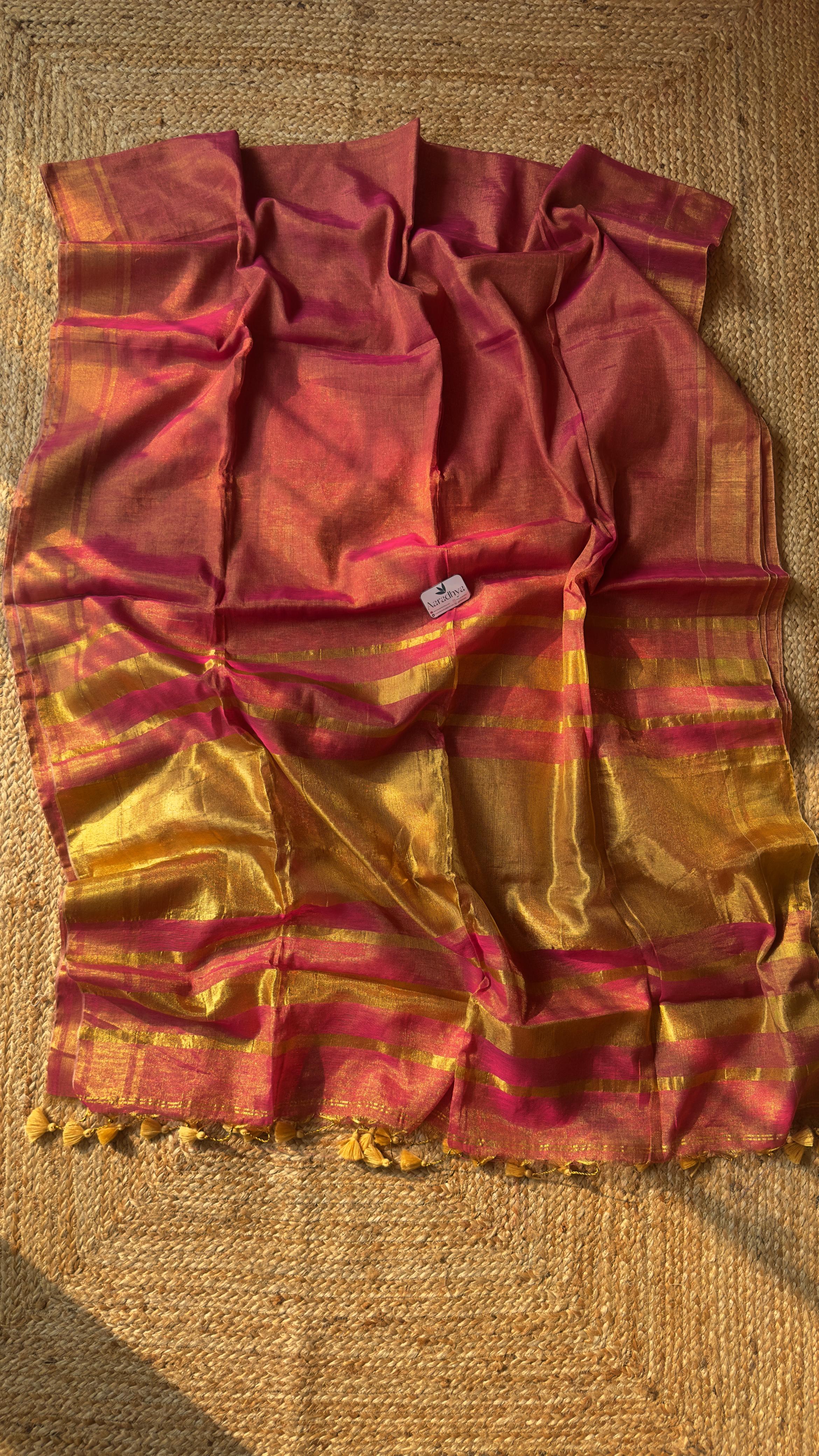 Linen Tissue | Kerala Style Gold Pallu Saree