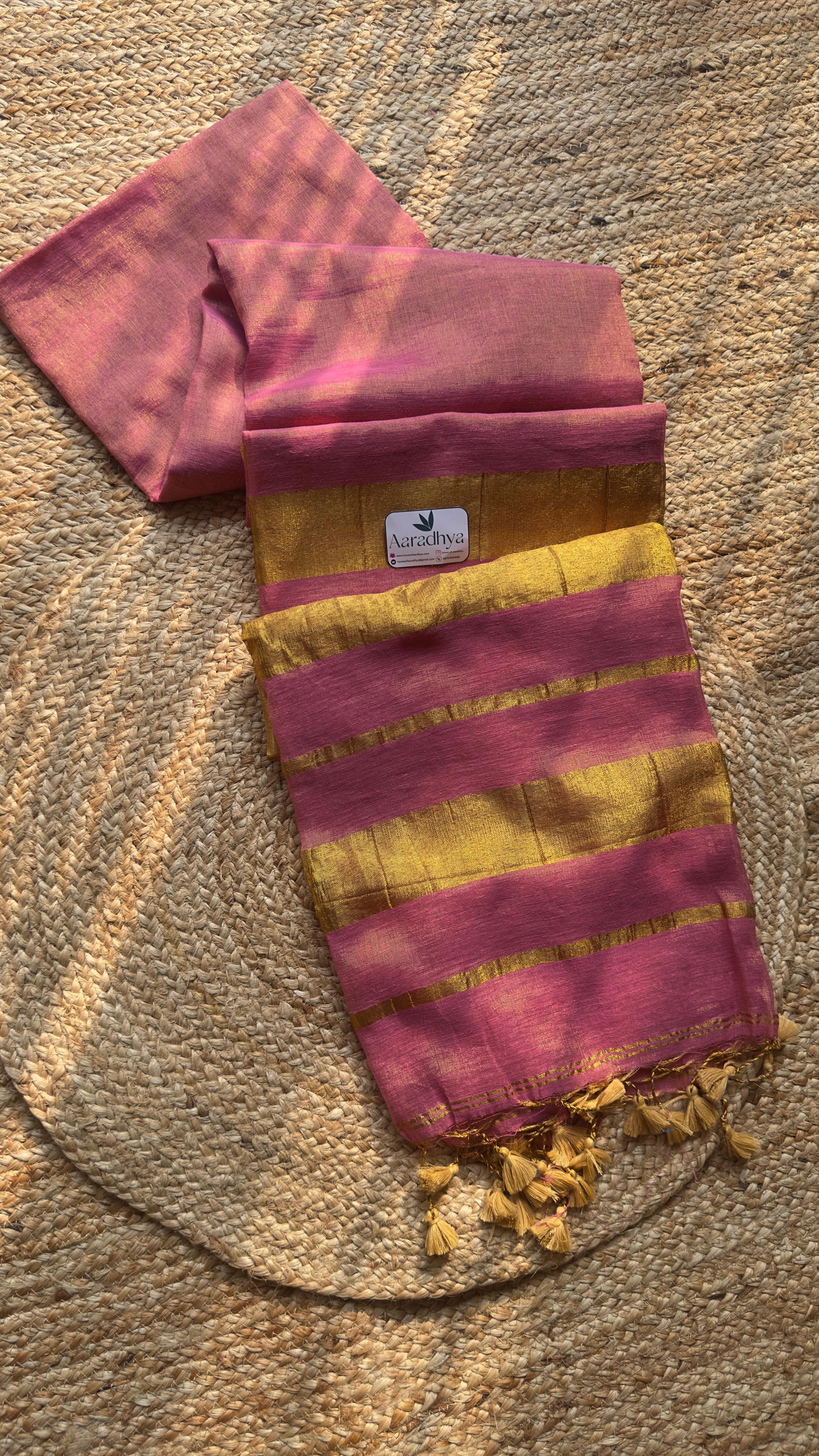 Kerala Style Gold Pallu Saree| Baby Pink Linen Tissue Saree