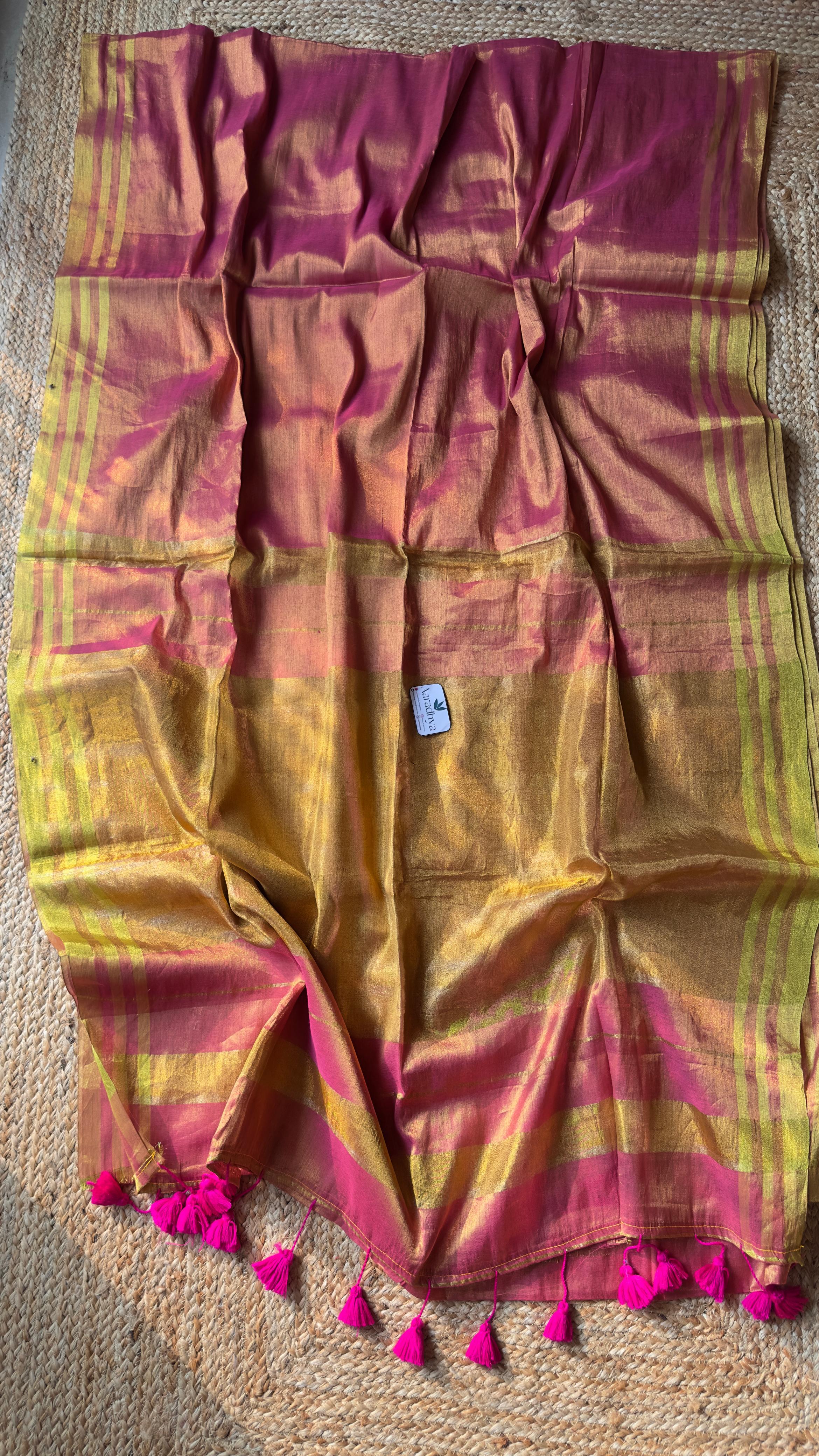 Mul Tissue Saree| Pink Onam Style