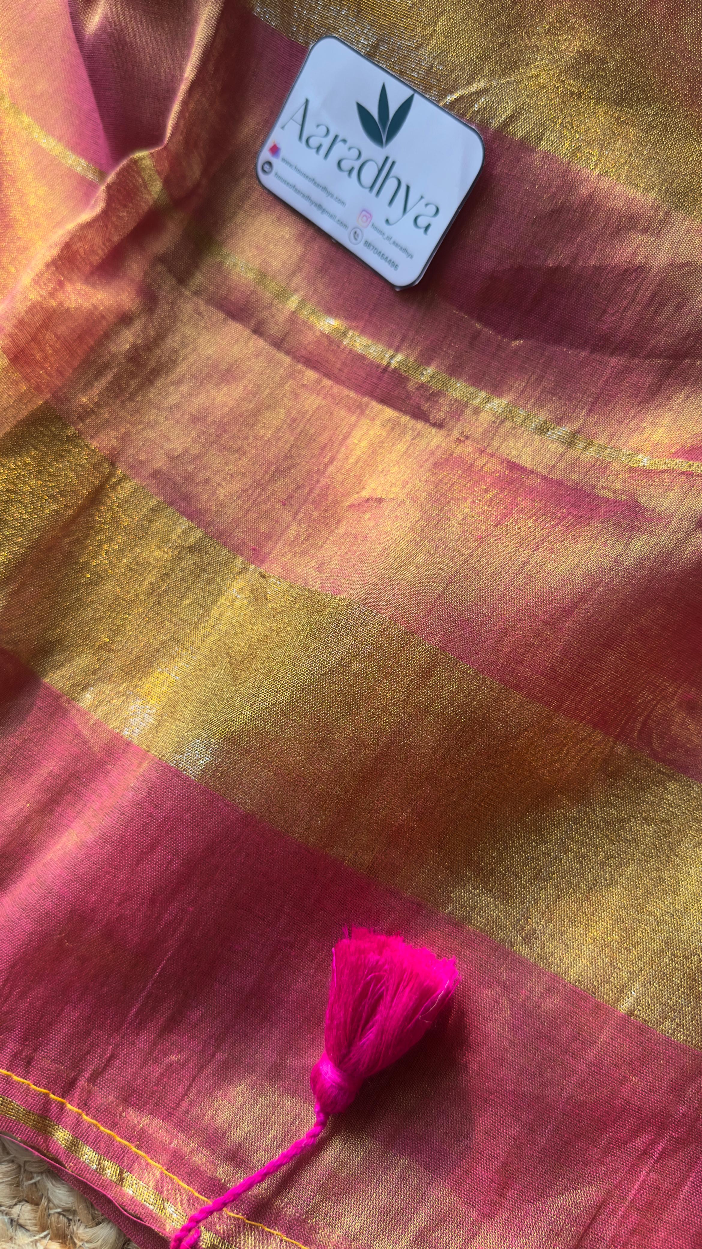 Mul Tissue Saree| Pink Onam Style