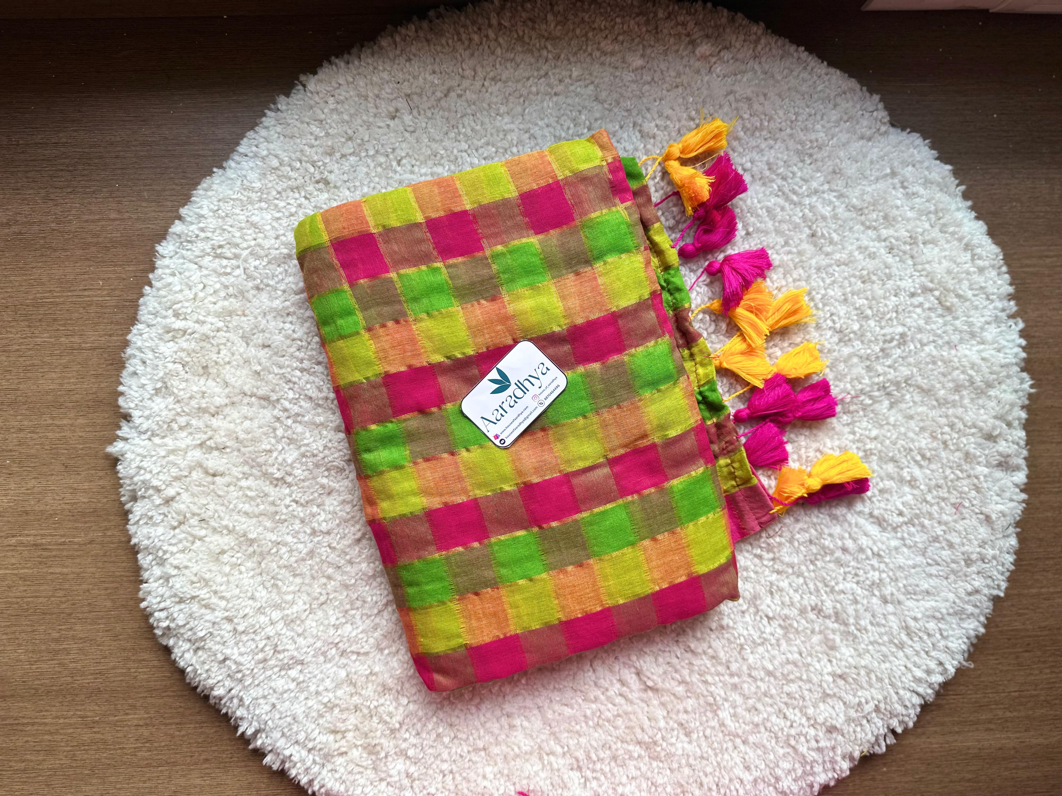 Checked Pattern | Multi color Mul Cotton Saree