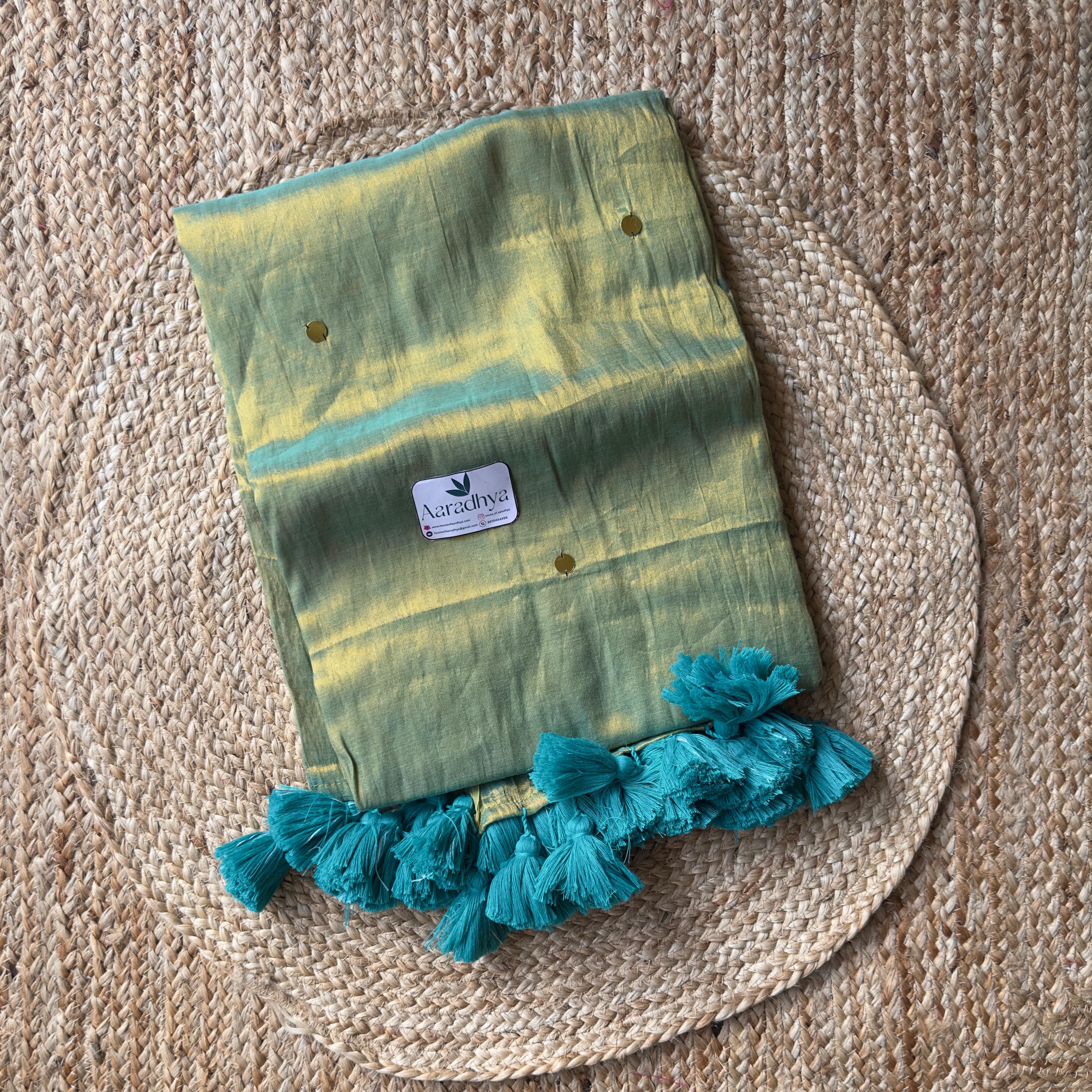 Mul Tissue with Sequins work| Sea Green Saree