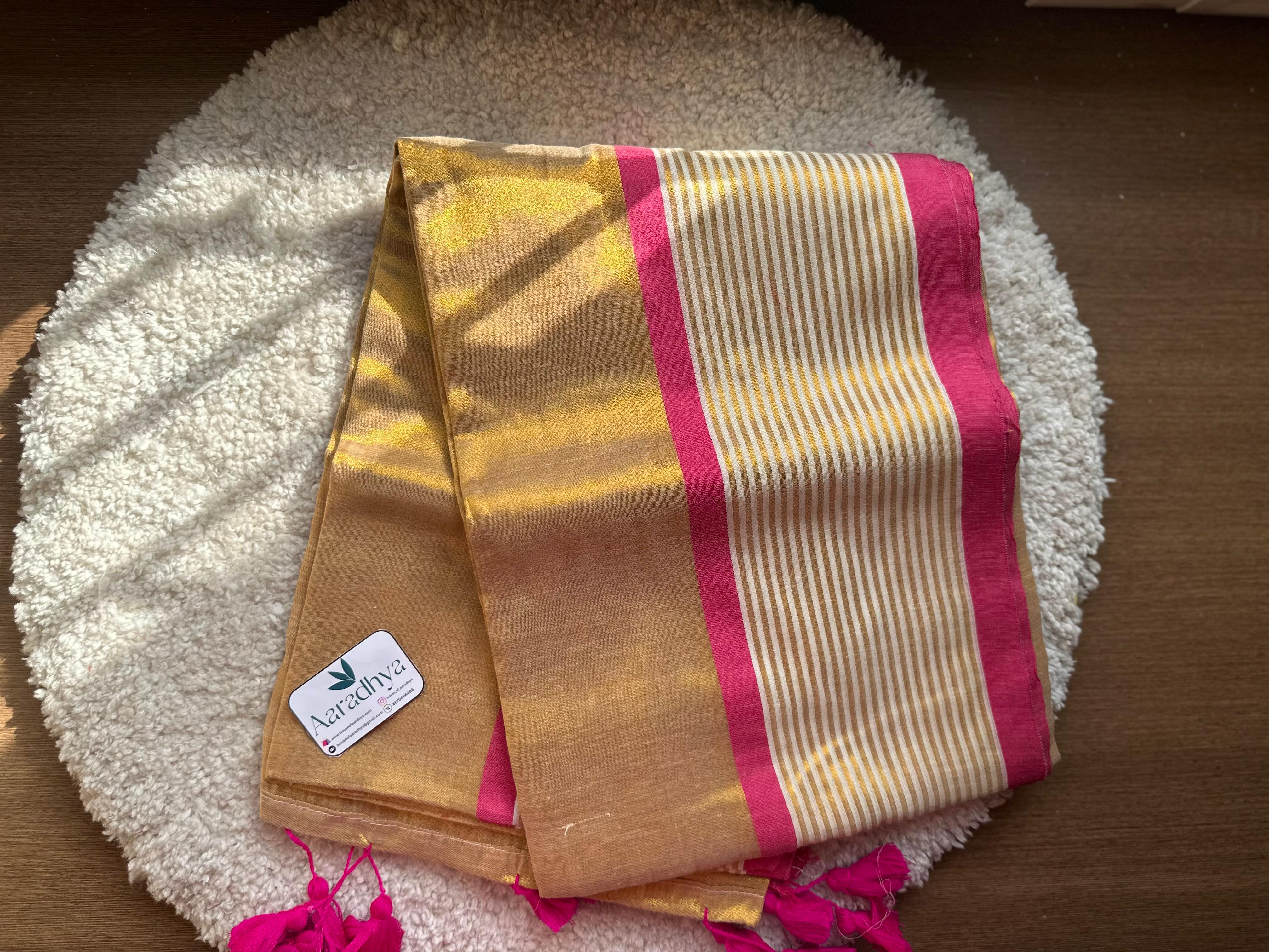 Raga Tissue |  Bright Golden Saree With border