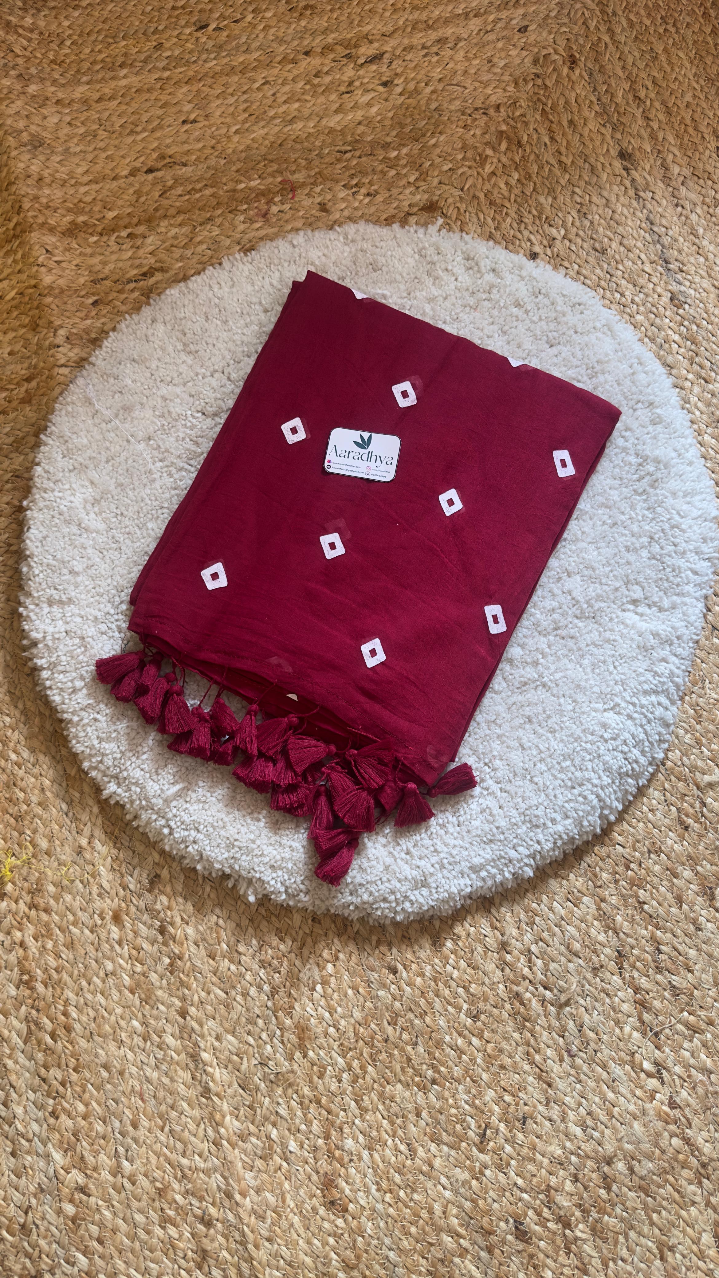 Bandhini Print |Maroon Mul Cotton Saree