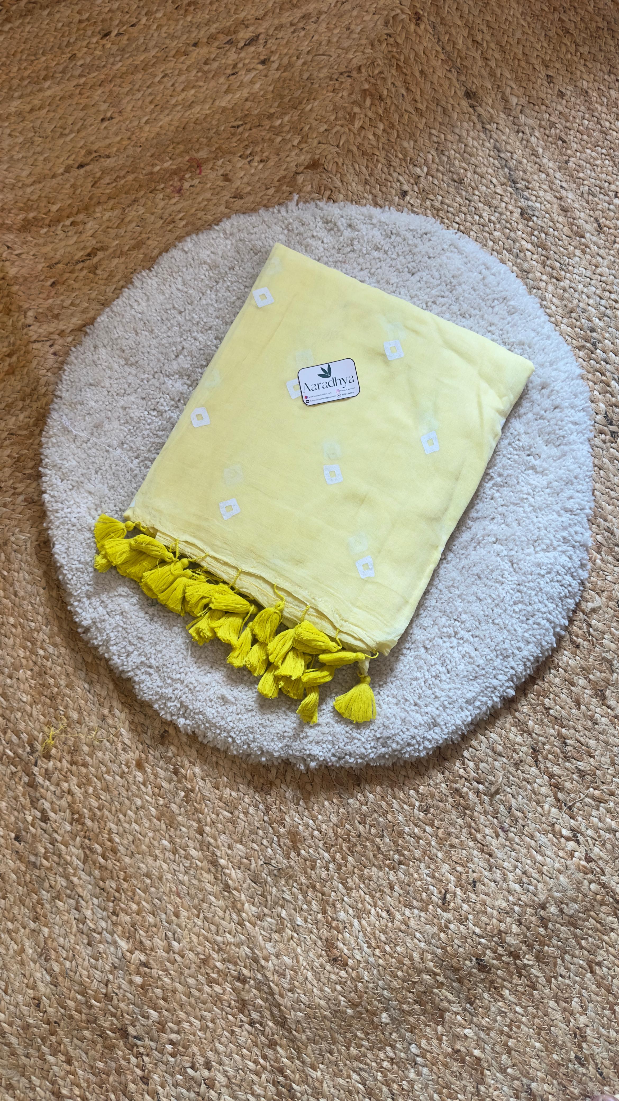 Bandhini Print |Pastel Yellow Mul Cotton Saree