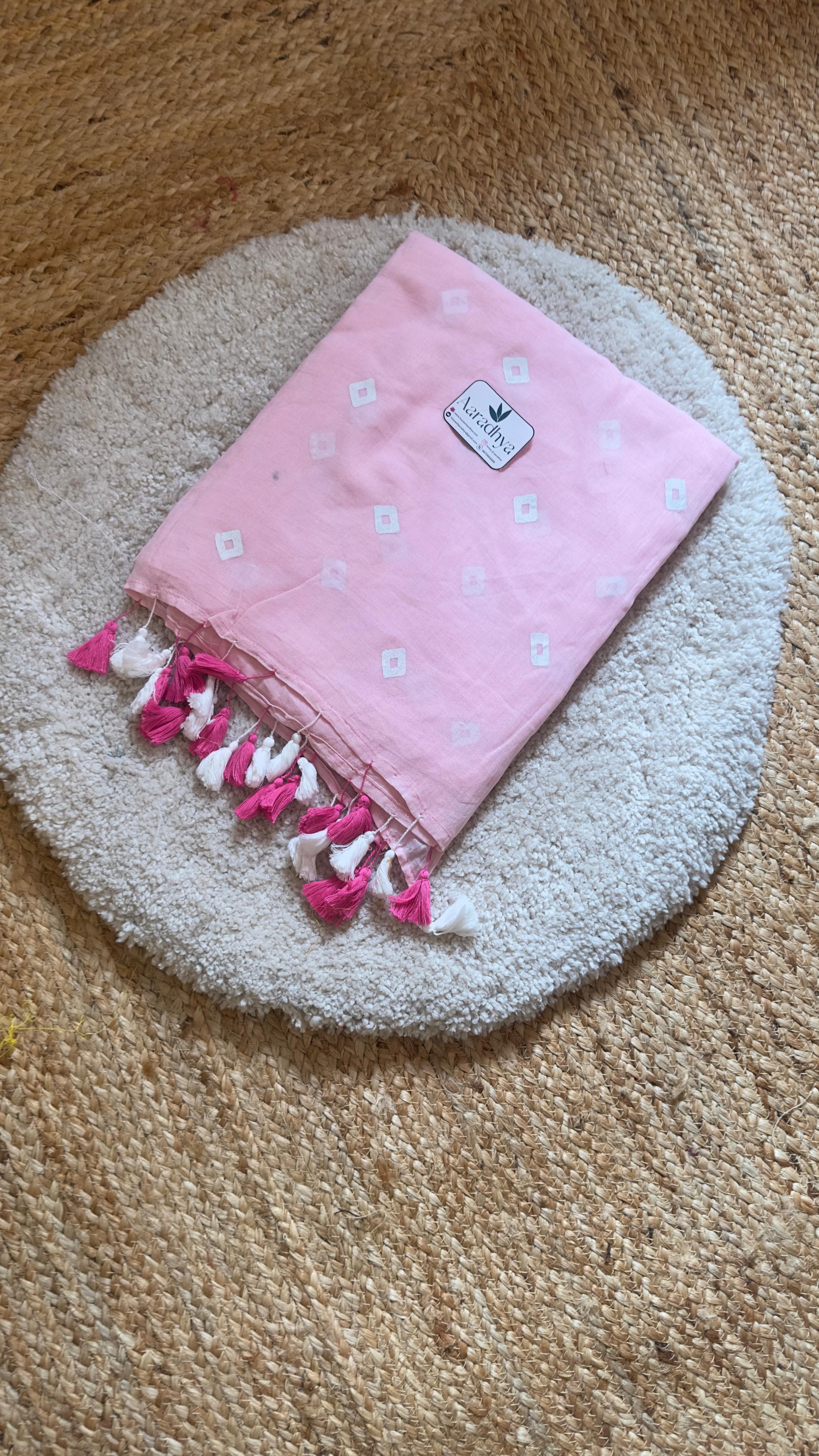 Bandhini Print |Pastel Pink Mul Cotton Saree