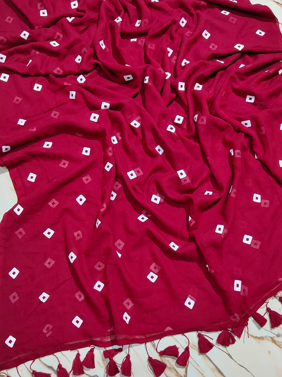 Bandhini Print |Maroon Mul Cotton Saree