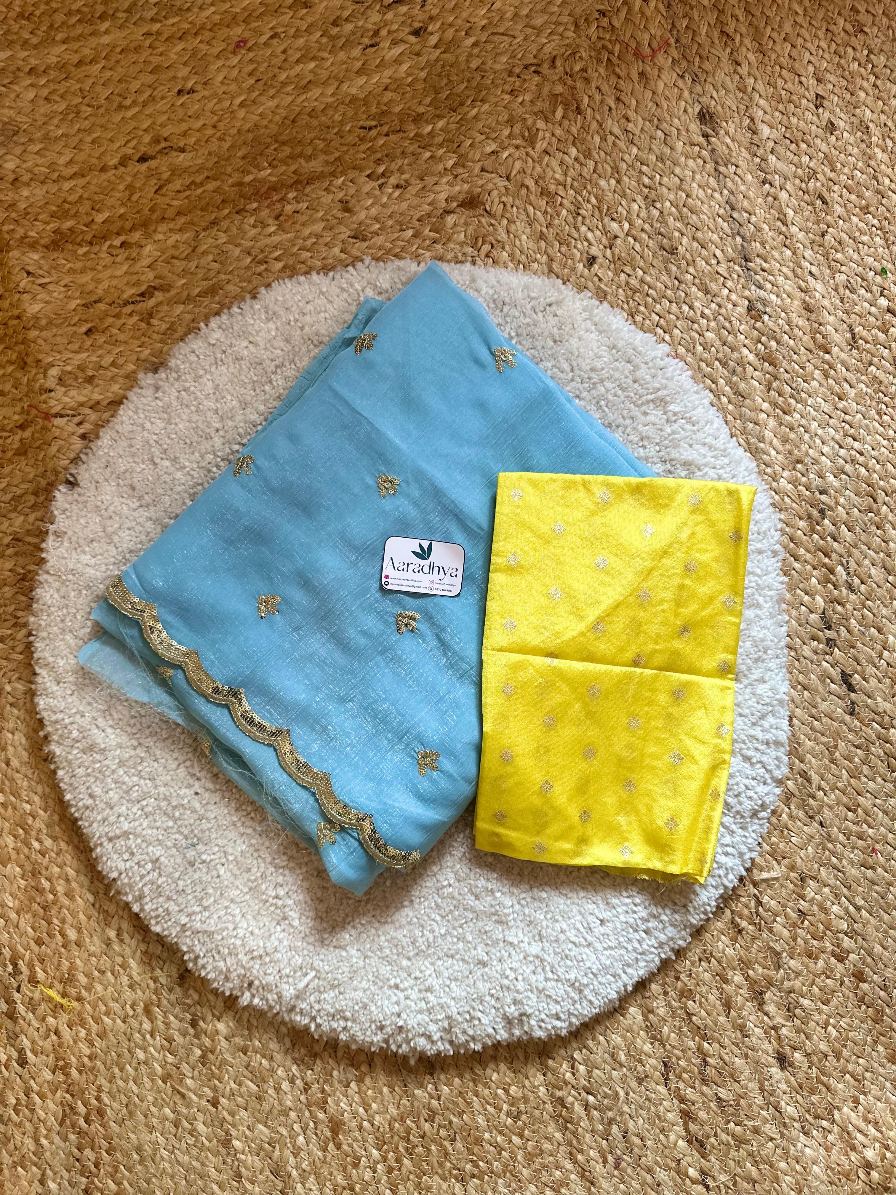 Crushed chiffon Sequence | Pastel Blue Saree