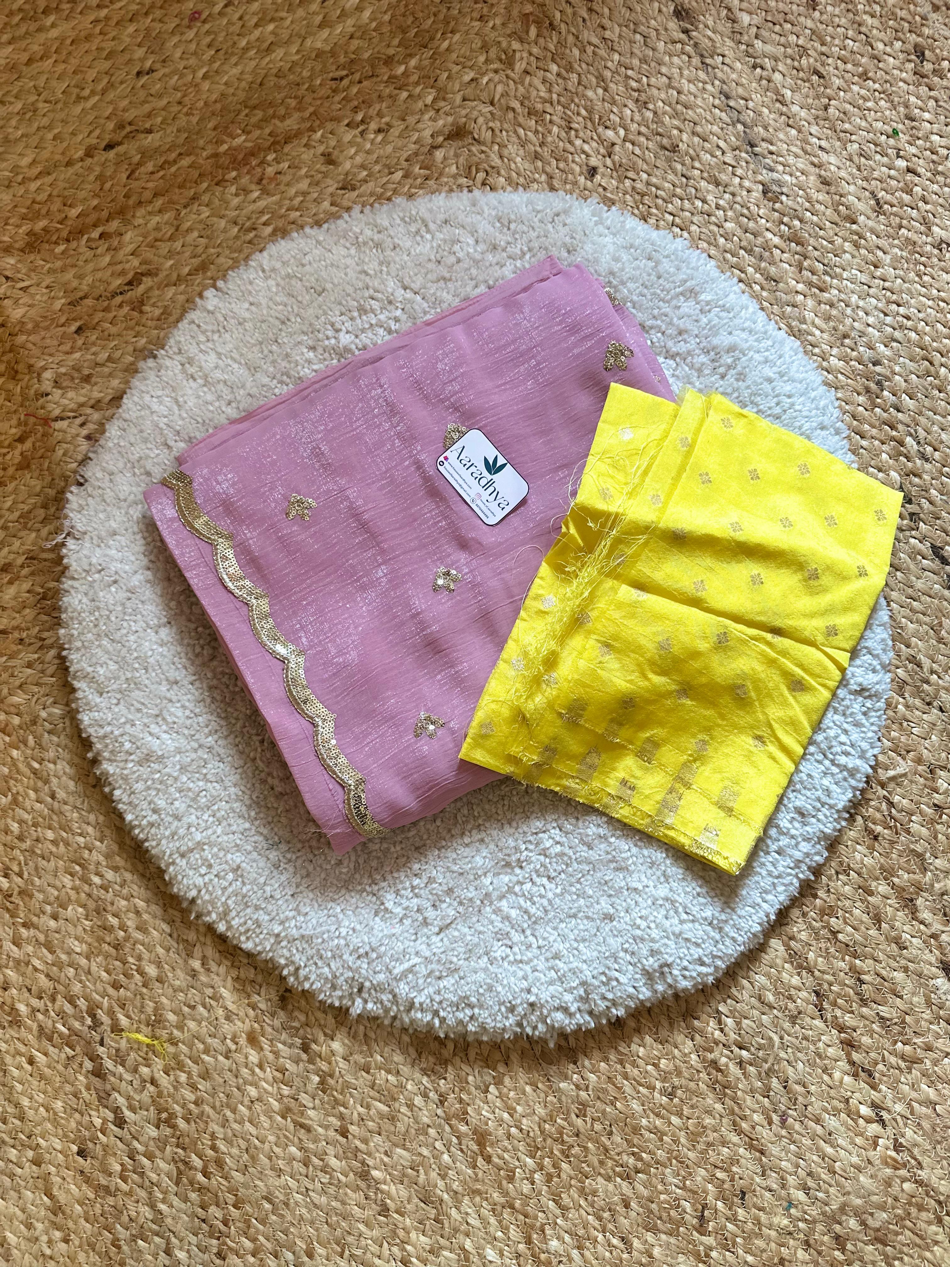 Crushed chiffon Sequence | Pastel Pink Saree